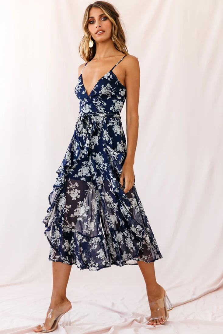 Constance Thin Strap Midi Jumpsuit Navy/White Flower - Image 5