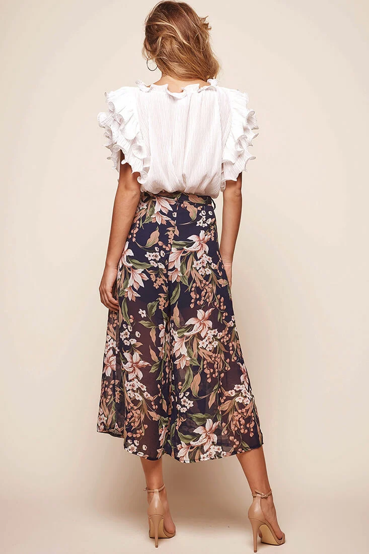 Constance Wide Leg Ruffle Pants Navy Print - Image 5