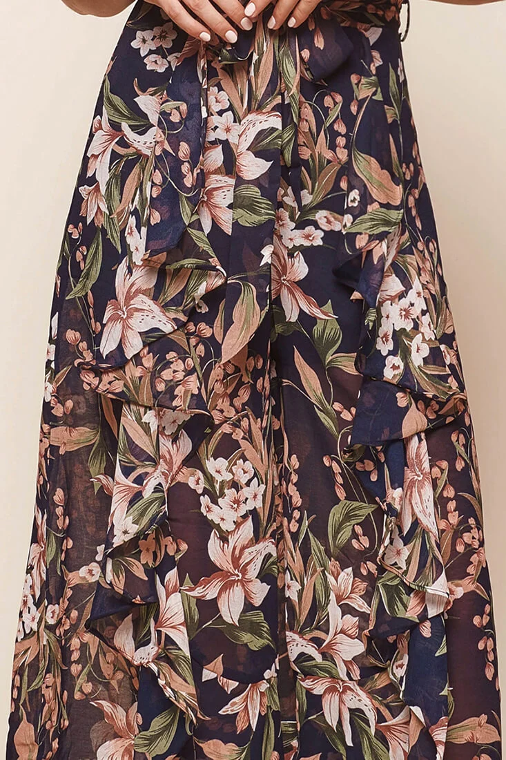 Constance Wide Leg Ruffle Pants Navy Print - Image 6
