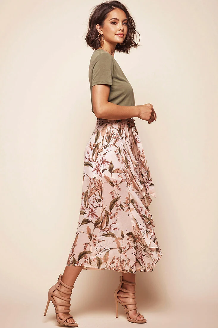 Constance Wide Leg Ruffle Pants Nude Print - Image 4