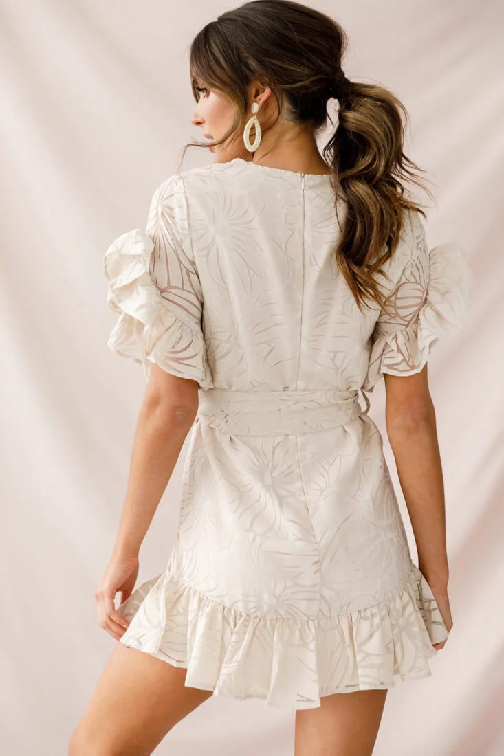 Coolum Ruffle Sleeve Dress Beige - Image 3