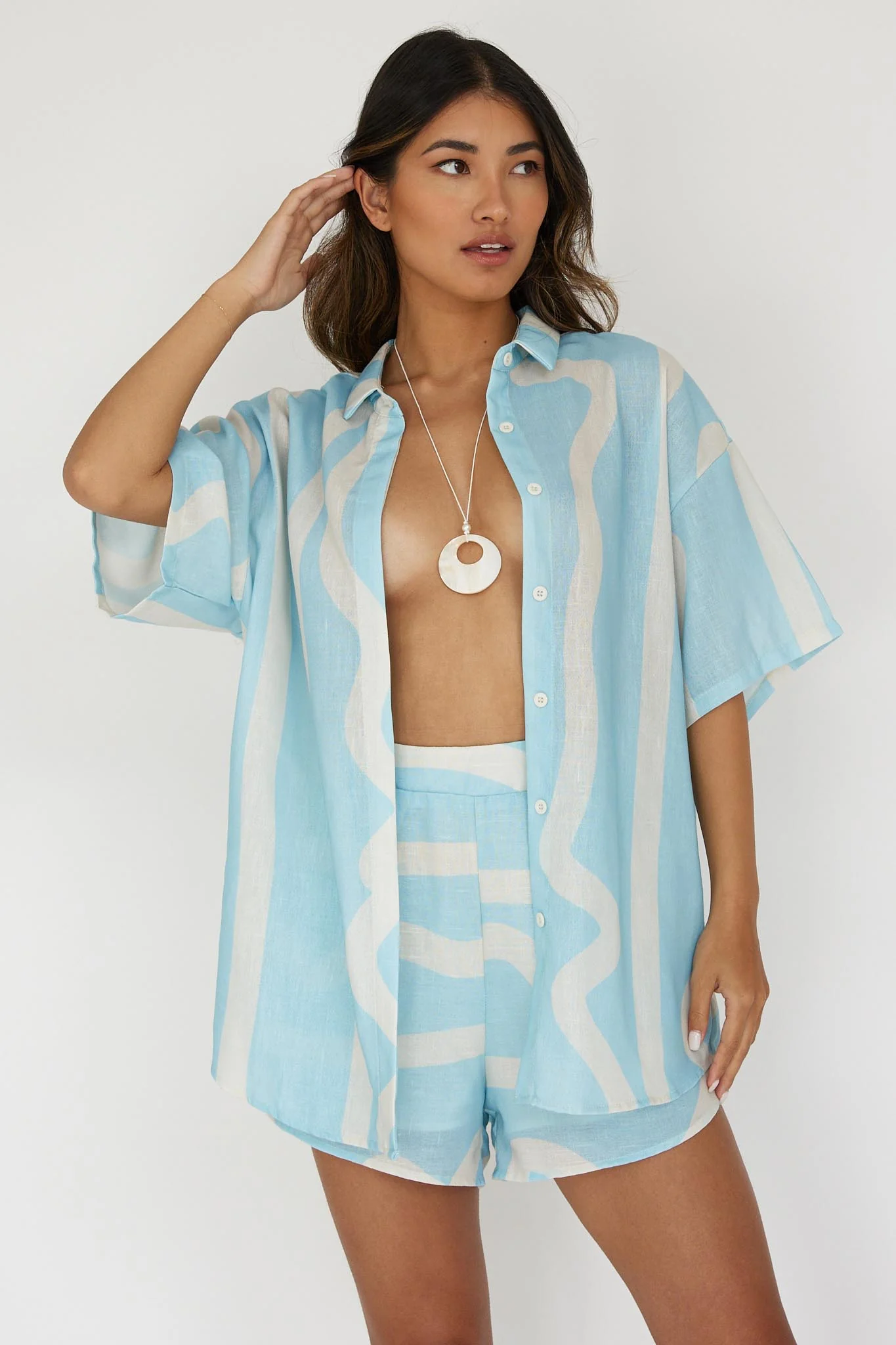 Cora Button-Up Shirt Print Baby Blue - Image 2