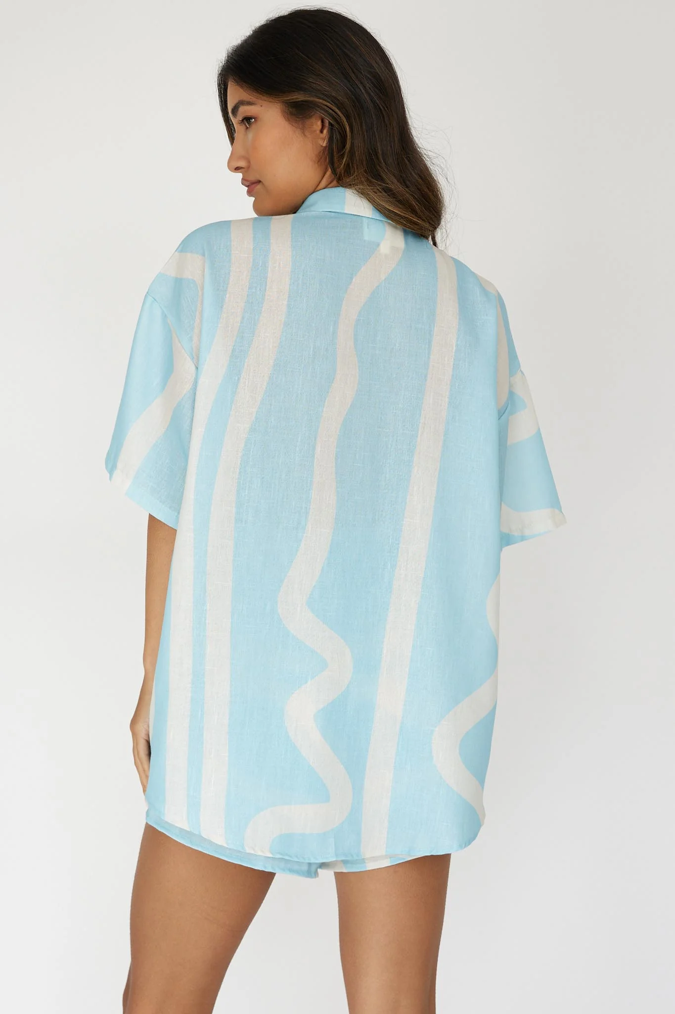 Cora Button-Up Shirt Print Baby Blue - Image 3