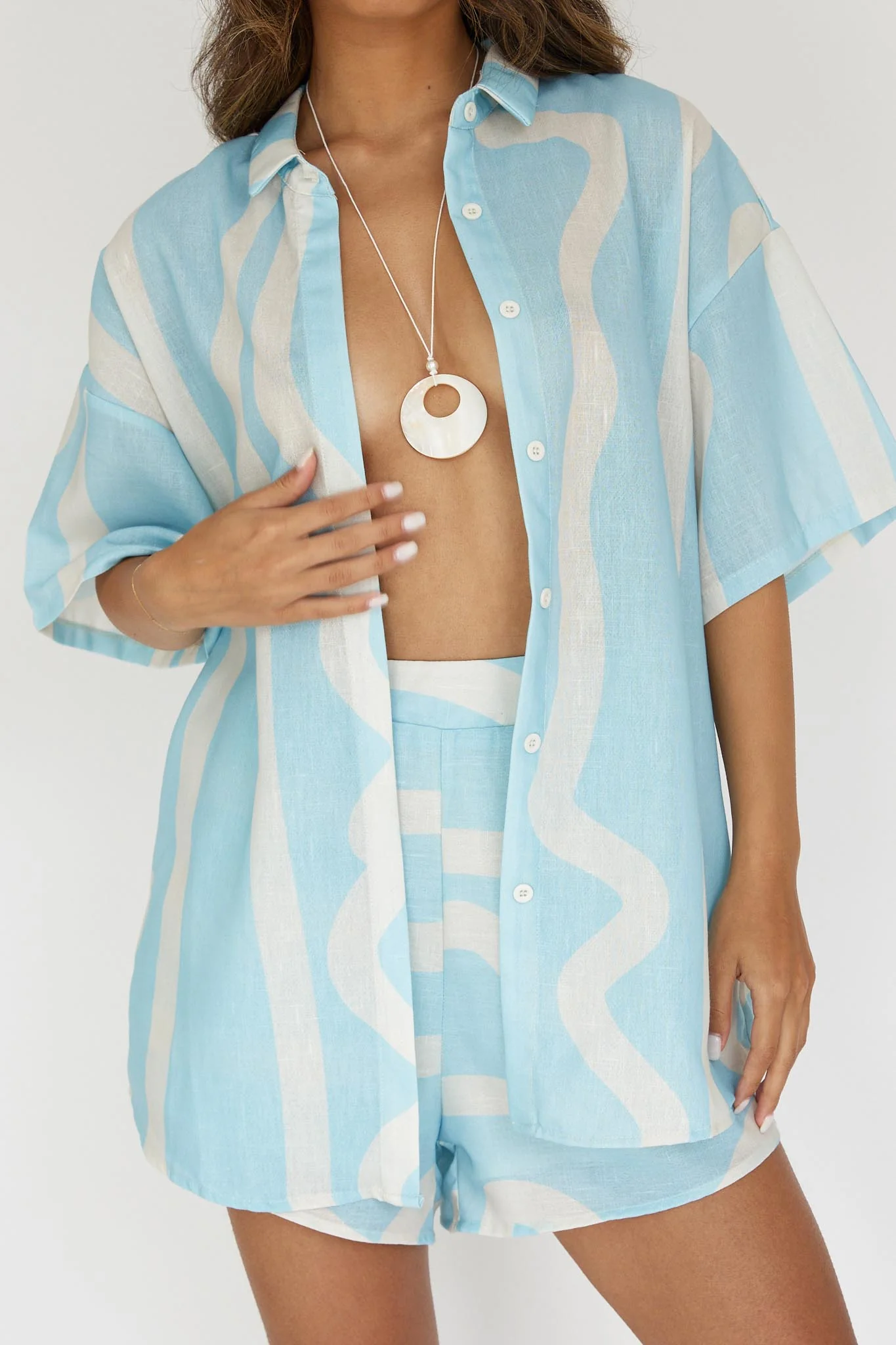 Cora Button-Up Shirt Print Baby Blue - Image 4