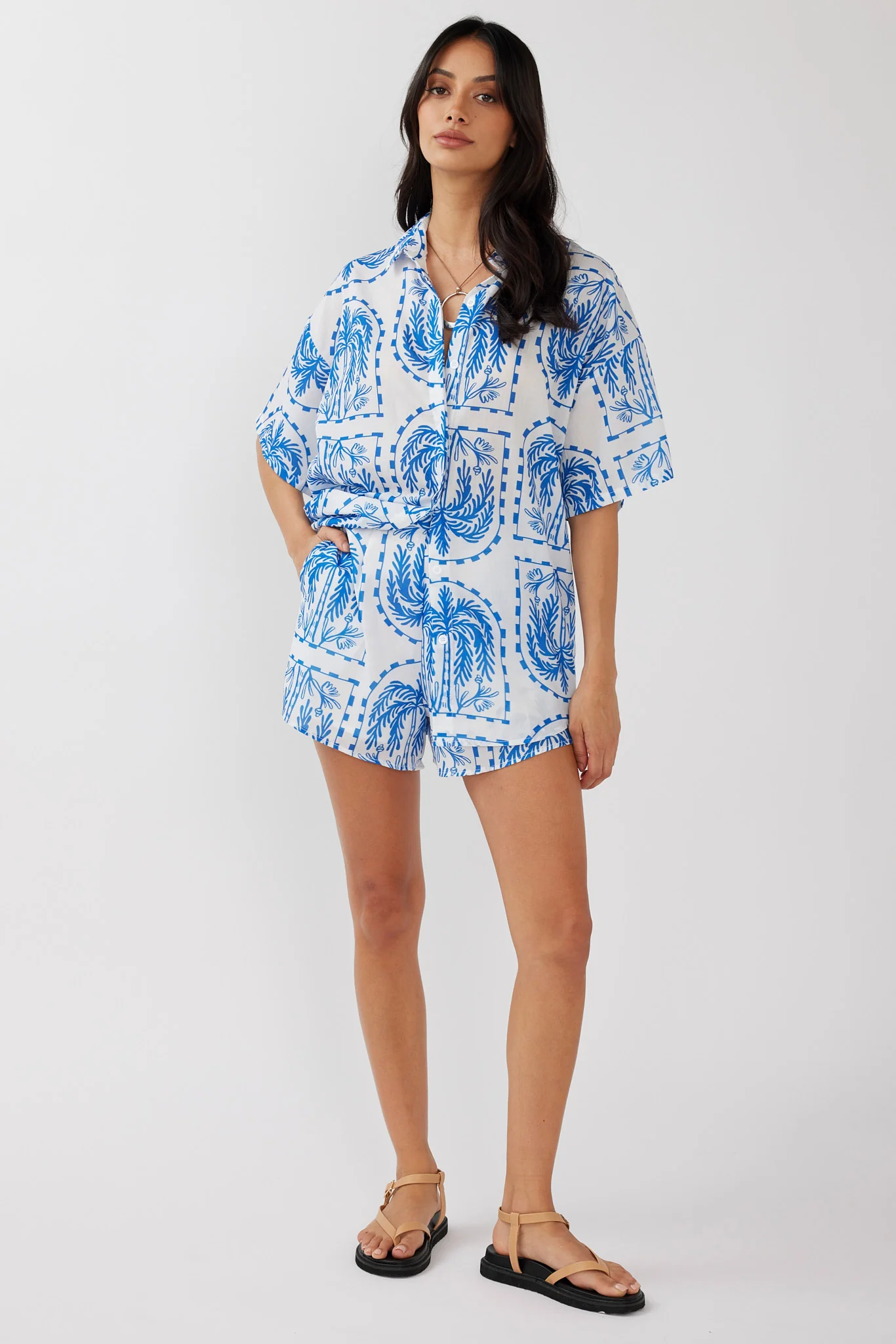 Cora Elastic Waist Shorts Print Blue White - Image 2
