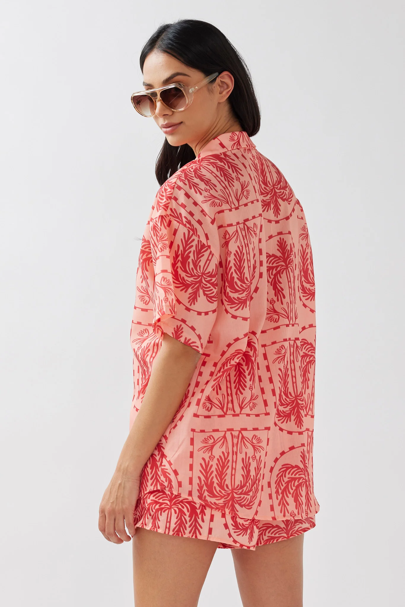Cora Elastic Waist Shorts Print Red Salmon - Image 3
