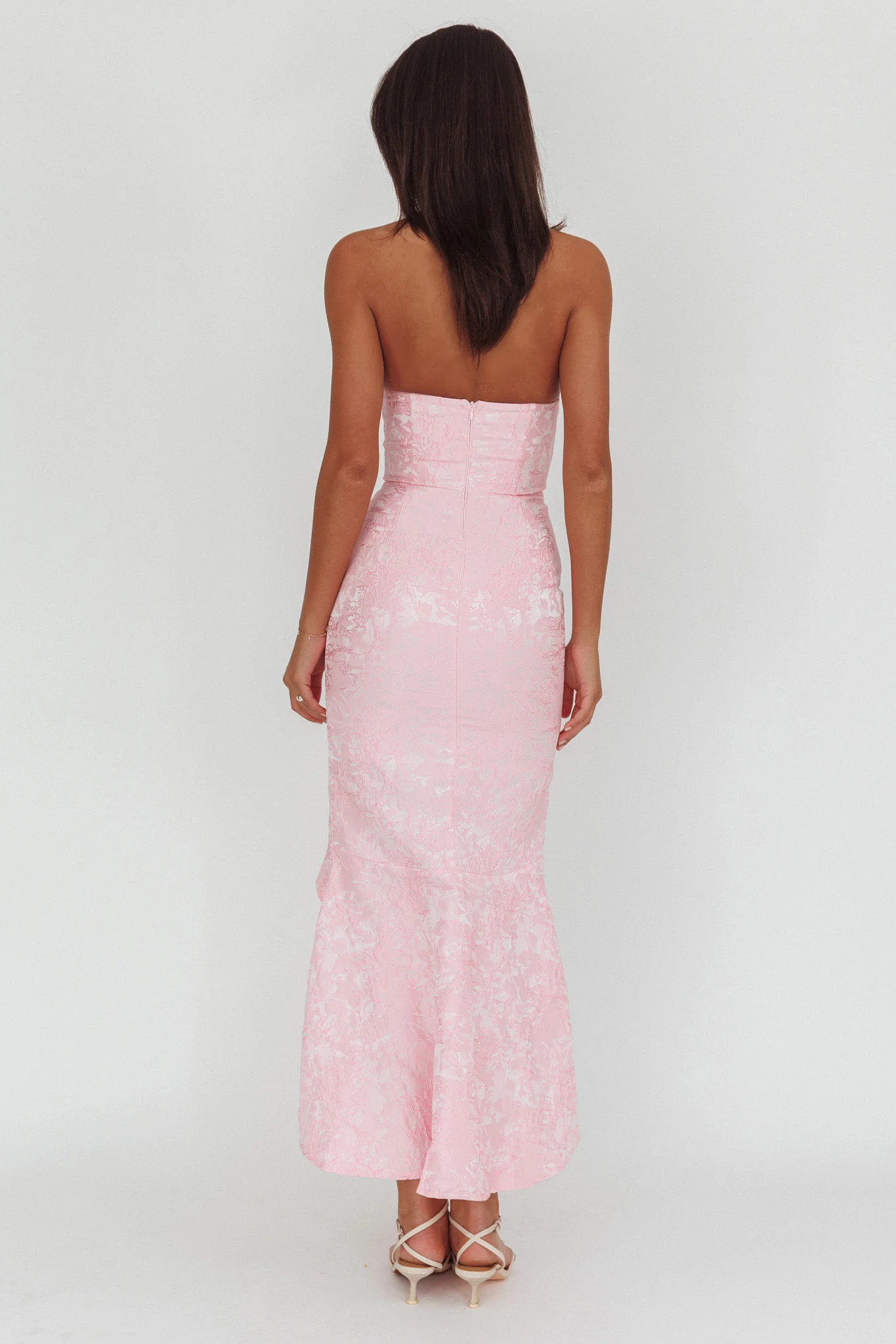 Corin Strapless High-Low Hem Maxi Dress Jacquard Pink - Image 2