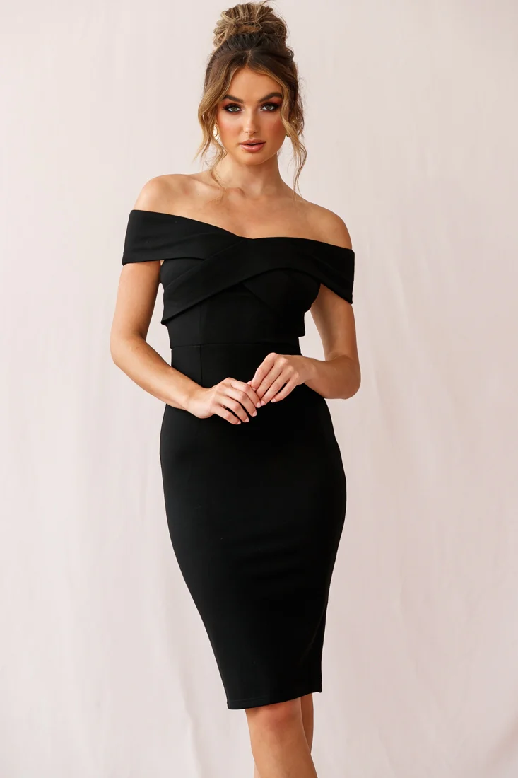 Corrine Elegant Off the Shoulder Bodycon Dress Black - Image 2