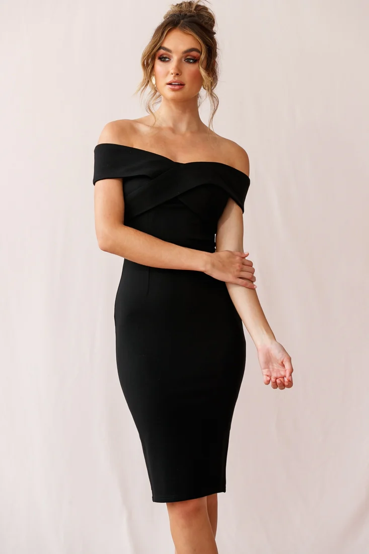 Corrine Elegant Off the Shoulder Bodycon Dress Black - Image 5