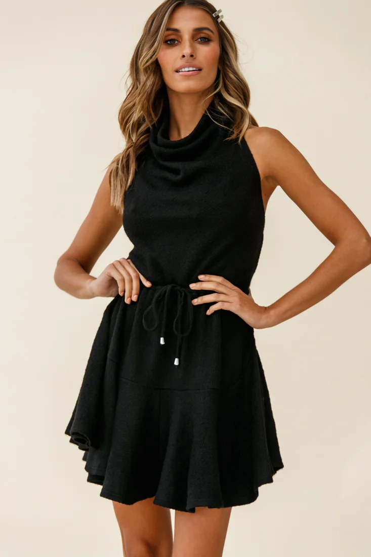 Cosette Cowl Halterneck Knit Dress Black - Image 2