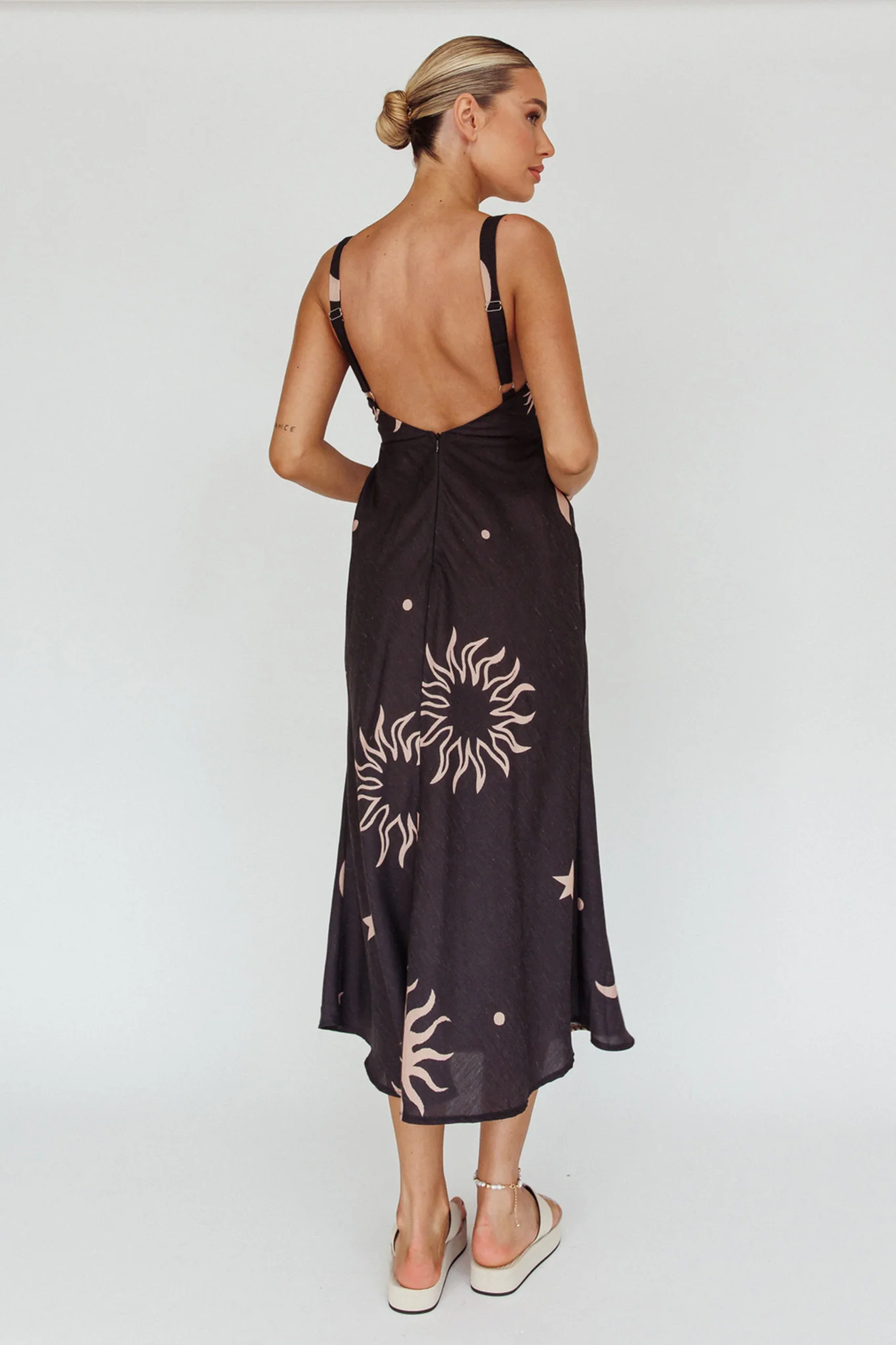 Coucou Square Neckline Midi Dress Celestial Print - Image 2