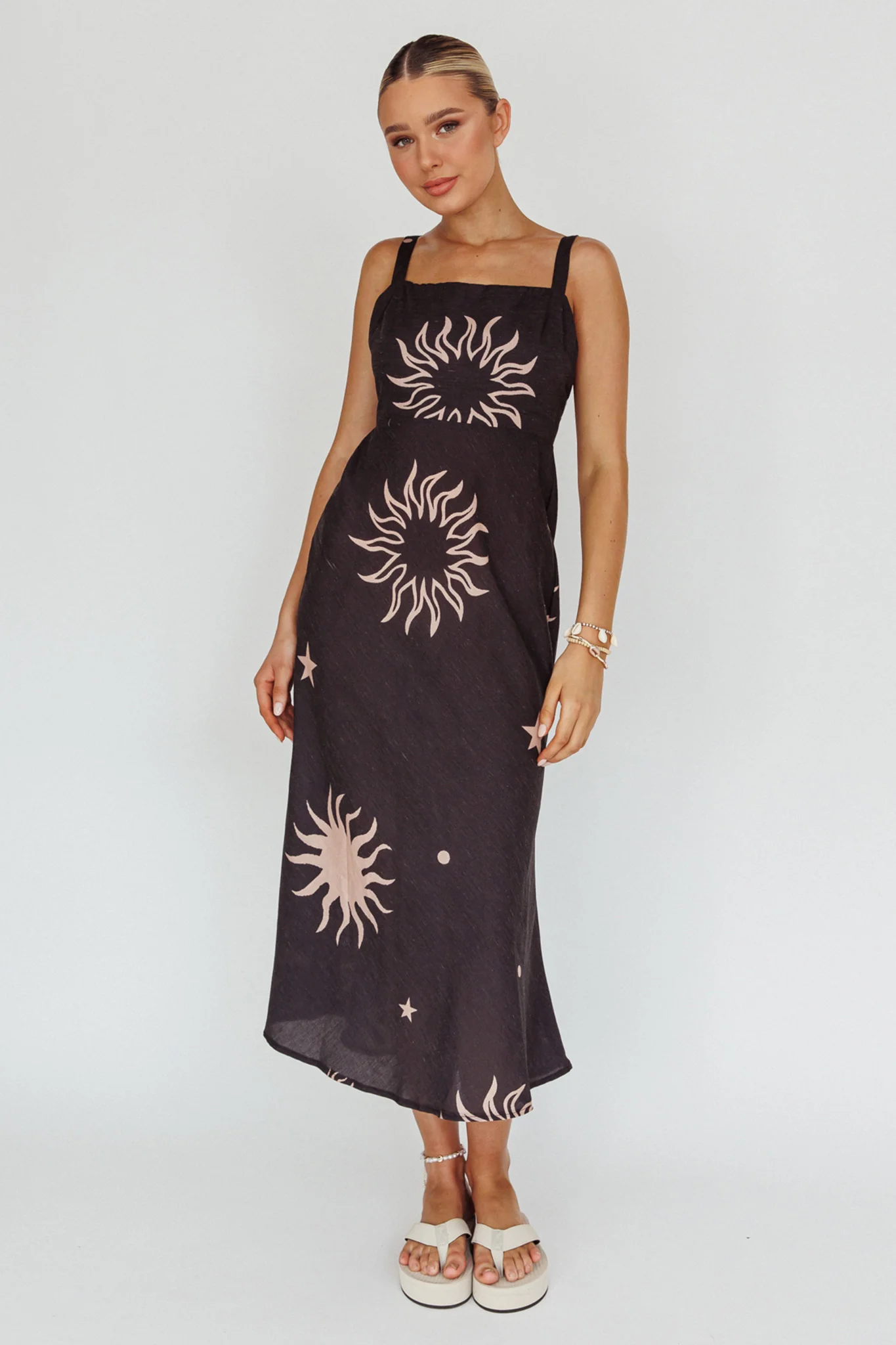 Coucou Square Neckline Midi Dress Celestial Print - Image 5