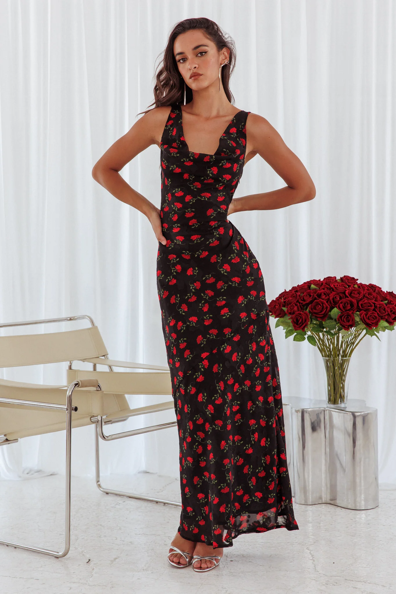 Countdown Cowl Neck Maxi Dress Print Black - Image 3