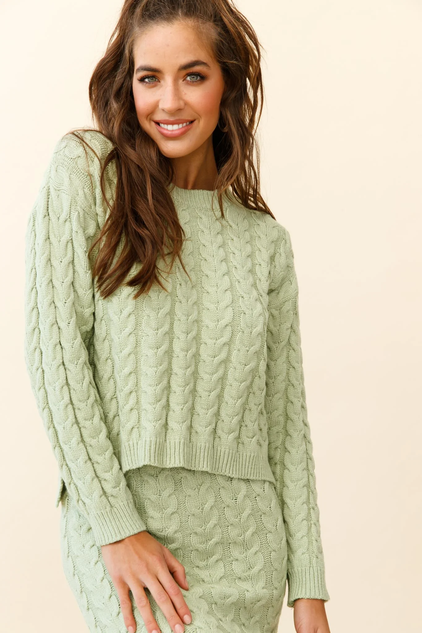 Cozy Up Cable Knit Midi Skirt Green - Image 2