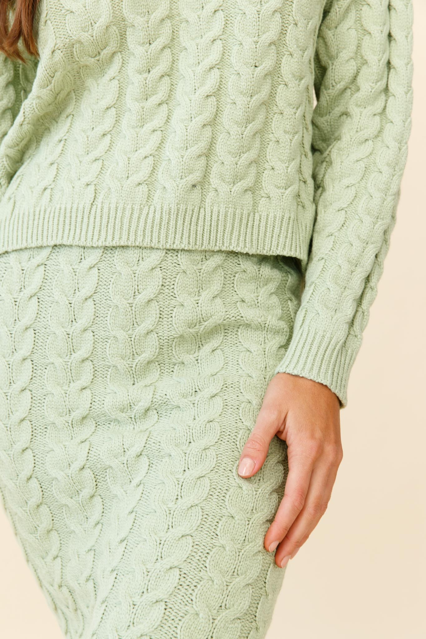 Cozy Up Cable Knit Midi Skirt Green - Image 4