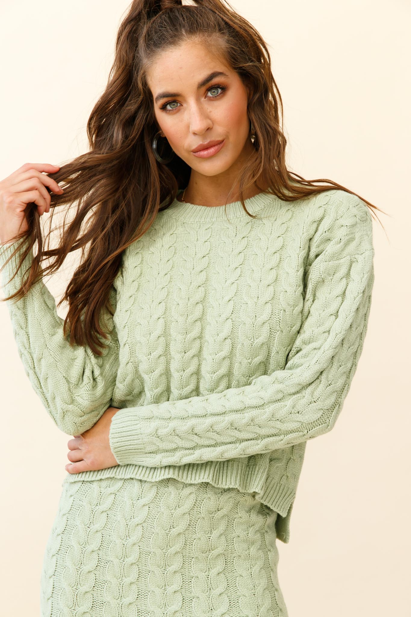 Cozy Up Cable Knit Midi Skirt Green - Image 5