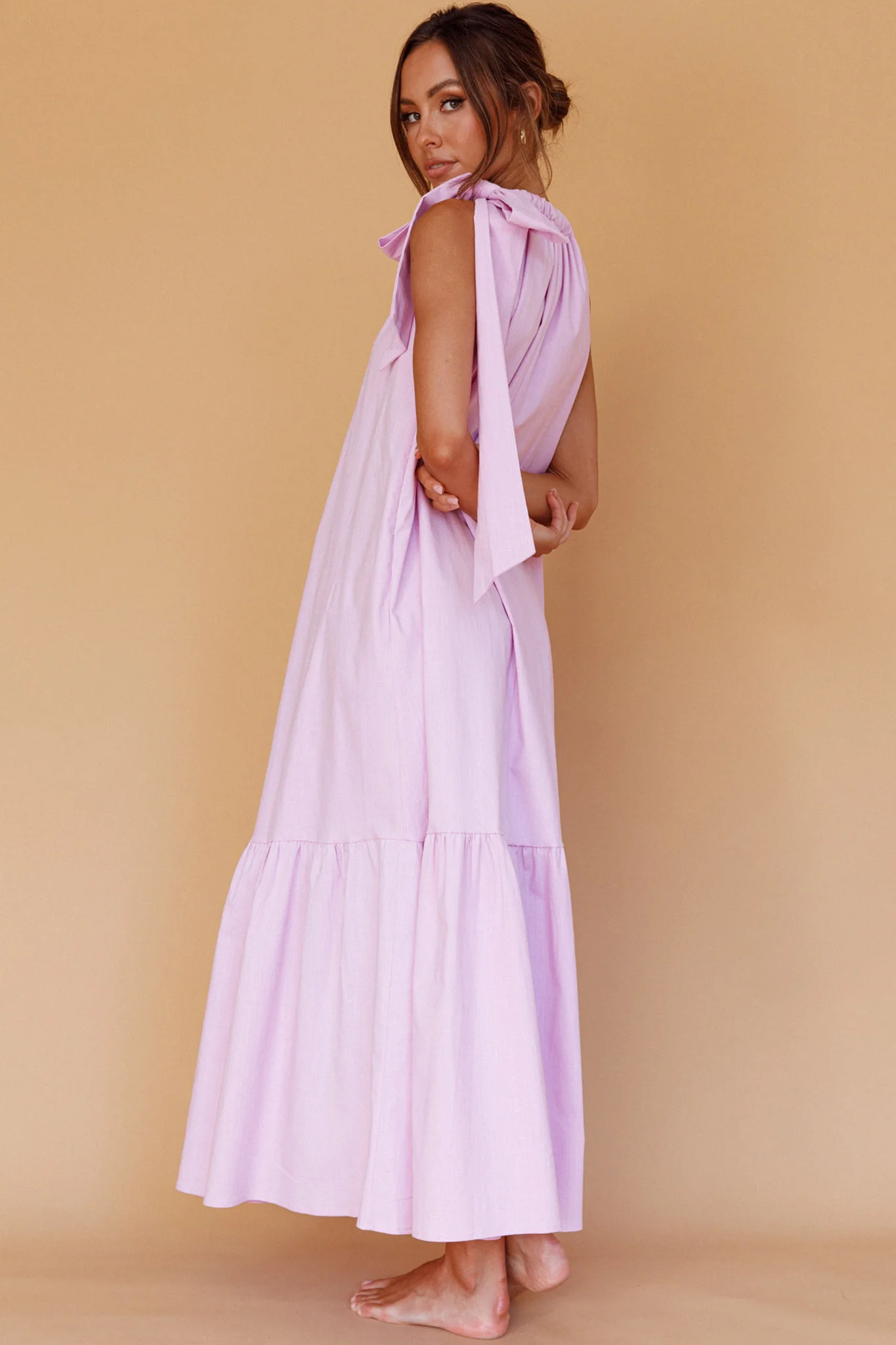 Cruise Shoulder Tie Maxi Dress Lilac - Image 2