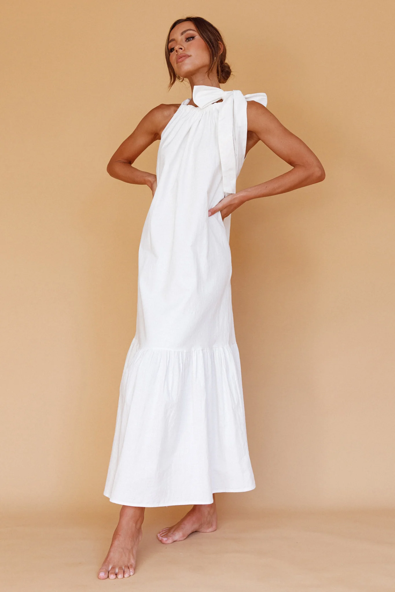Cruise Shoulder Tie Maxi Dress White - Image 3