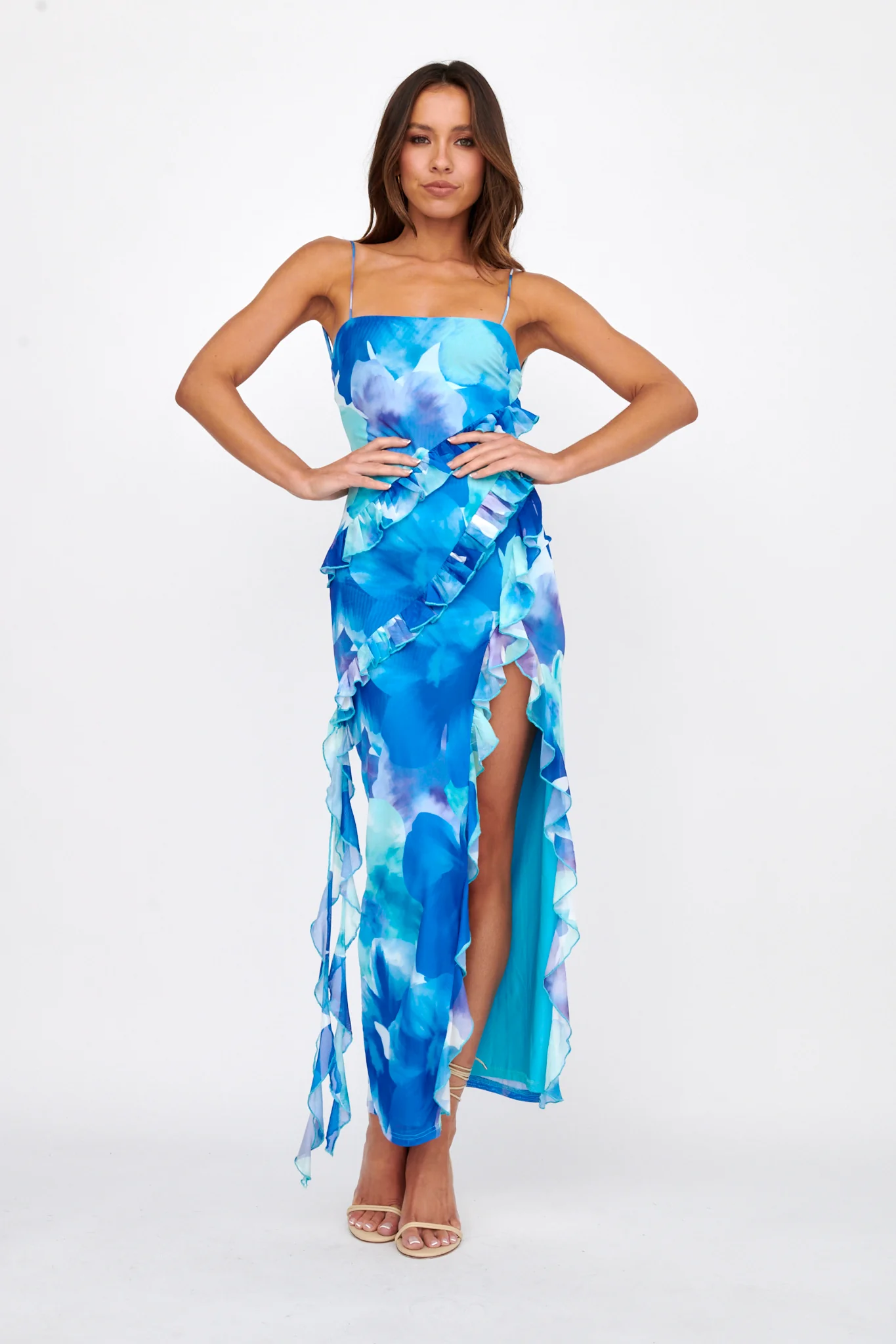 Crush On You Split Ruffle Midi Dress Blue - Image 5