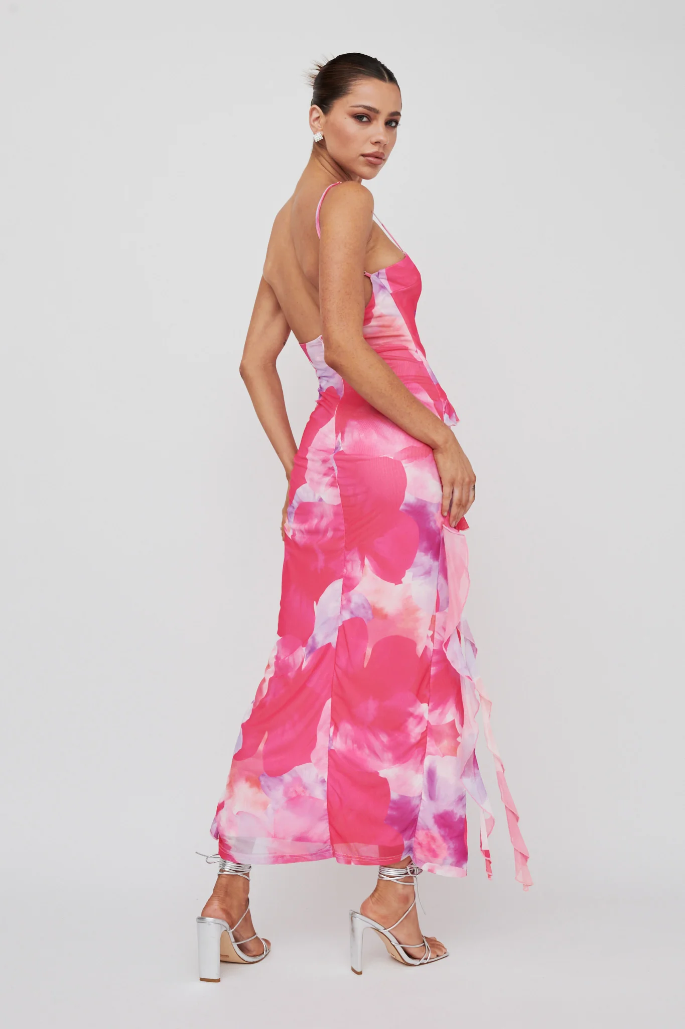 Crush On You Split Ruffle Midi Dress Pink - Image 2