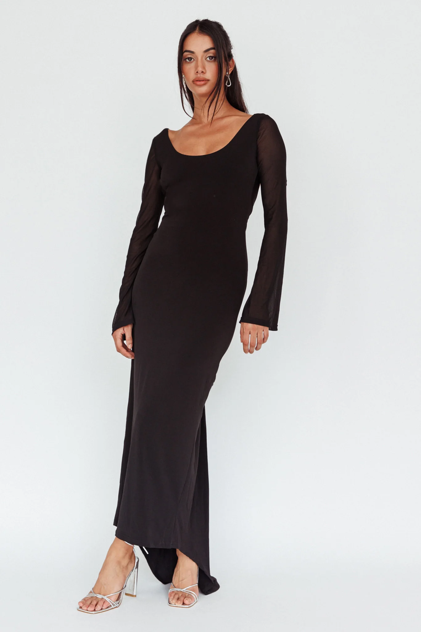 Crystal Ball Open Back Ruched Maxi Dress Black - Image 2