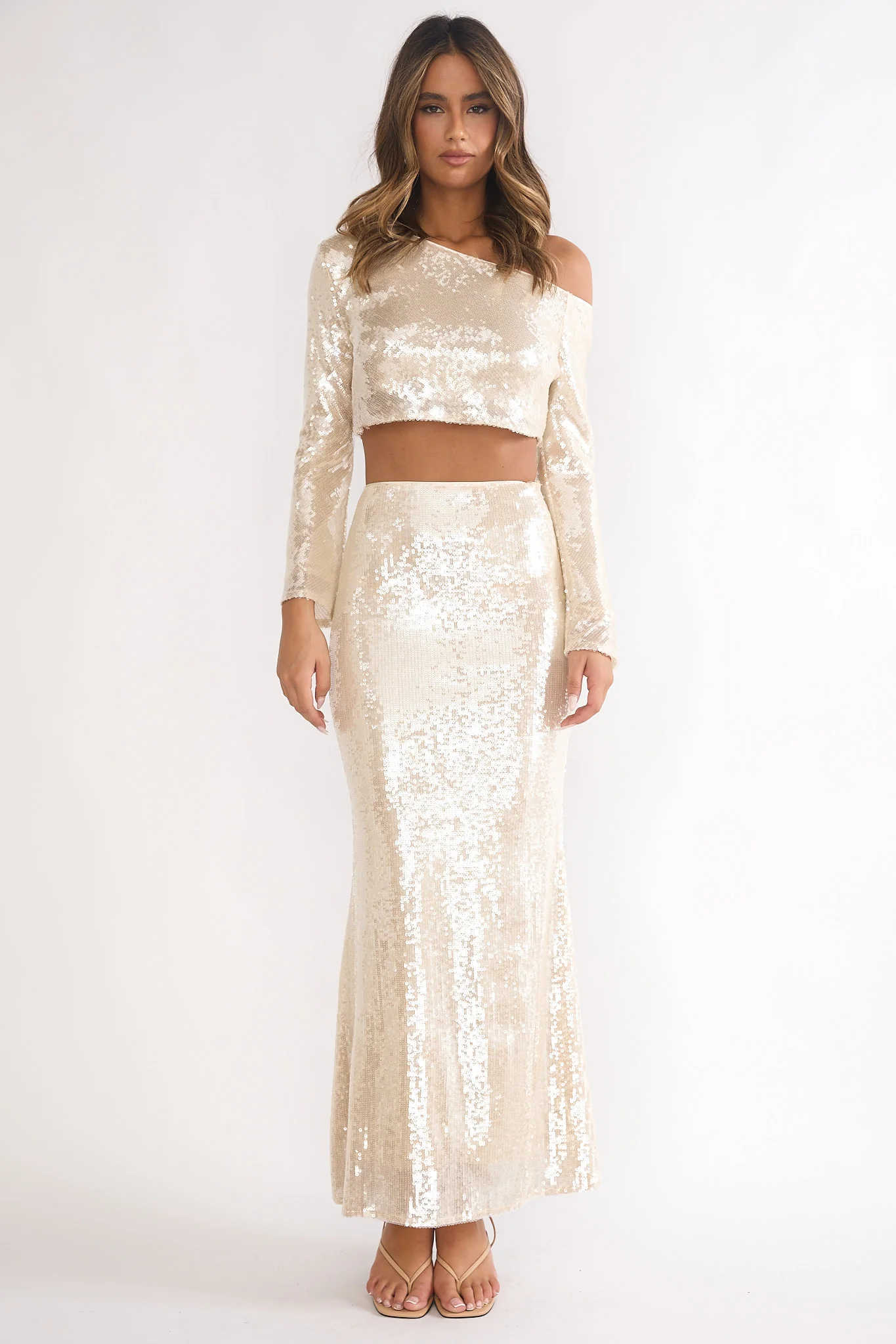Crystalline Sequin Maxi Skirt Champagne - Image 4