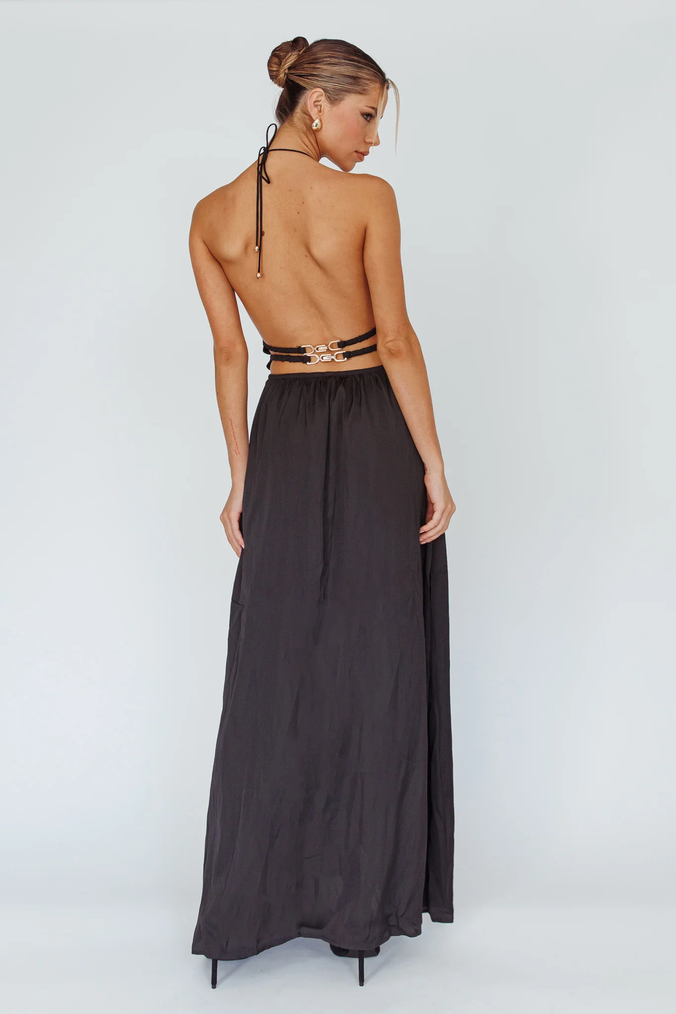 Cyndi Open Back Halterneck Maxi Dress Black - Image 2