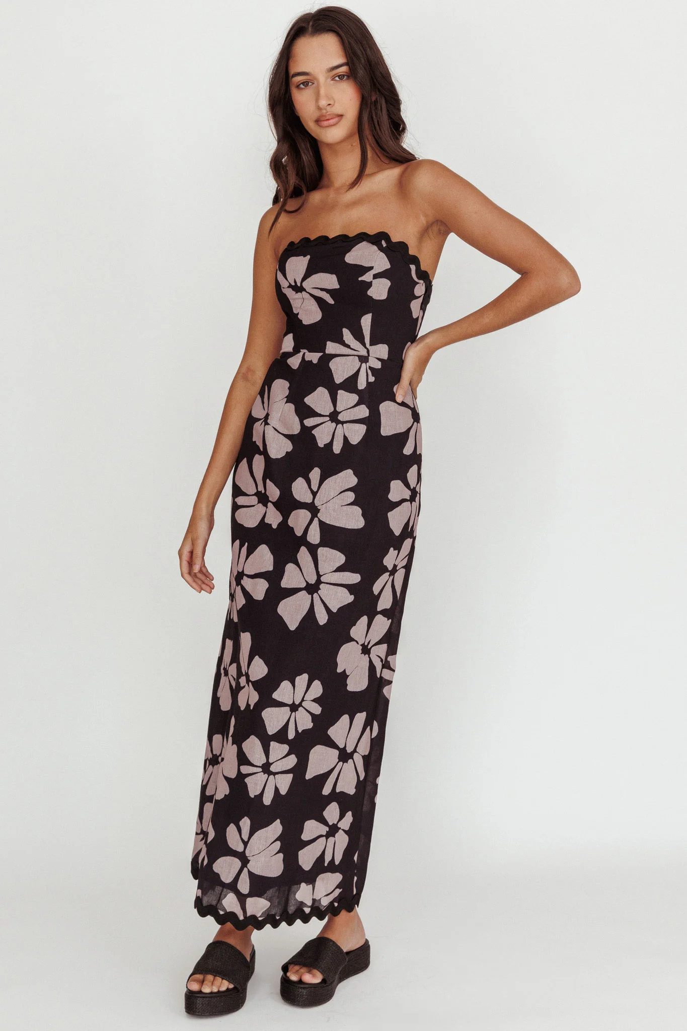 Cypress Floral Strapless Maxi Dress Black - Image 5