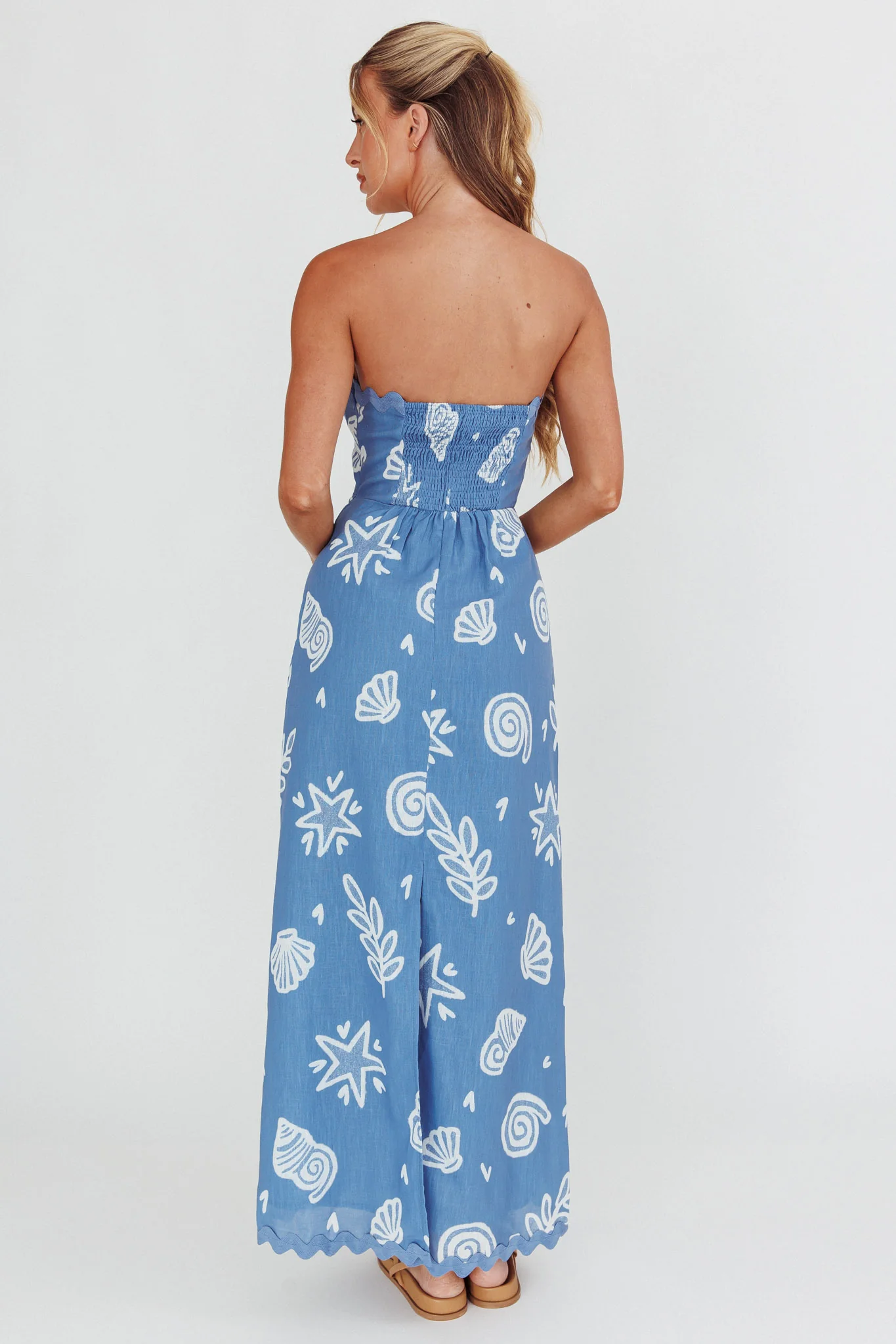 Cypress Ric Rac Trim Strapless Dress Shell Blue - Image 2