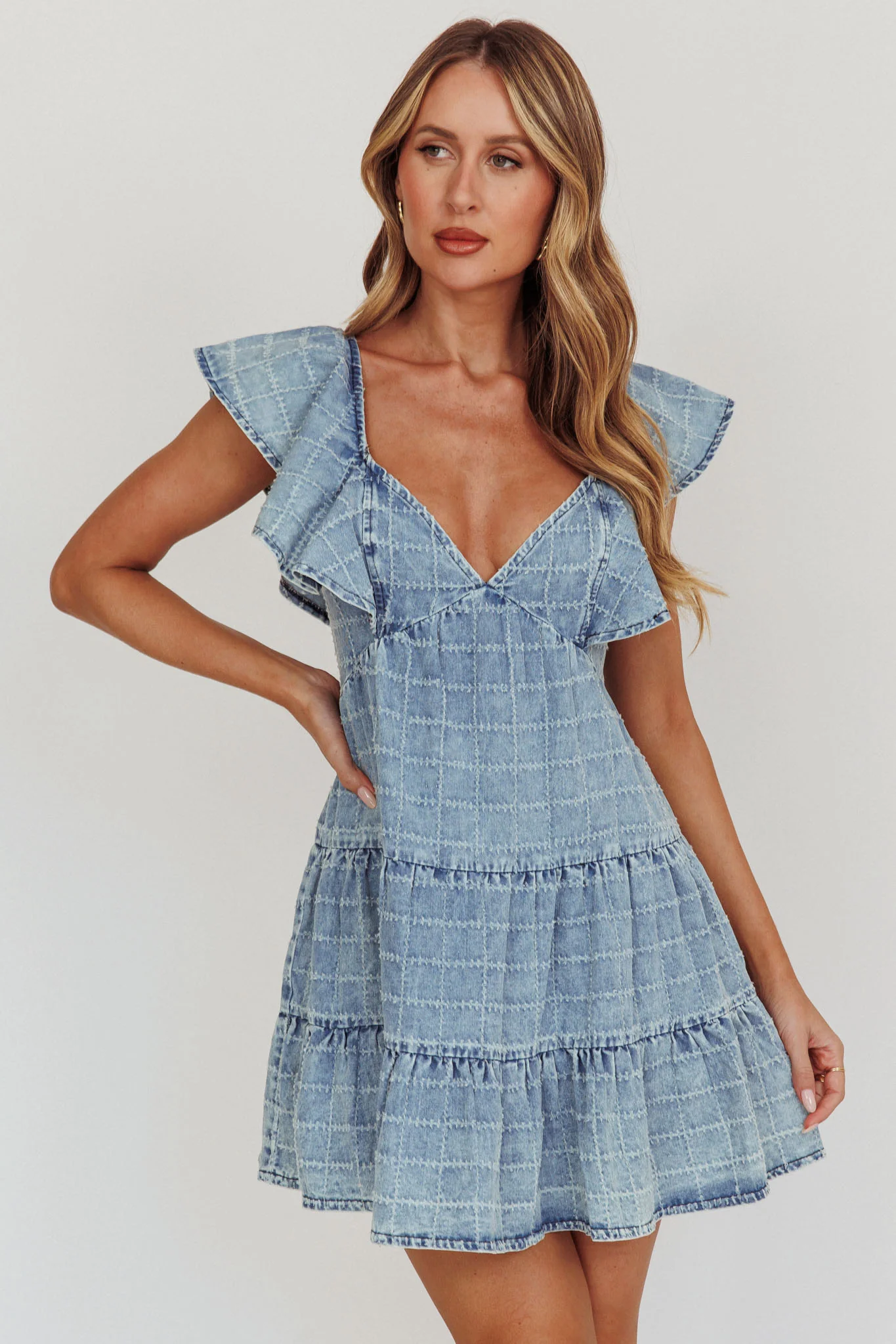 Daffodil Ruffle A-Line Mini Dress Light Blue - Image 5