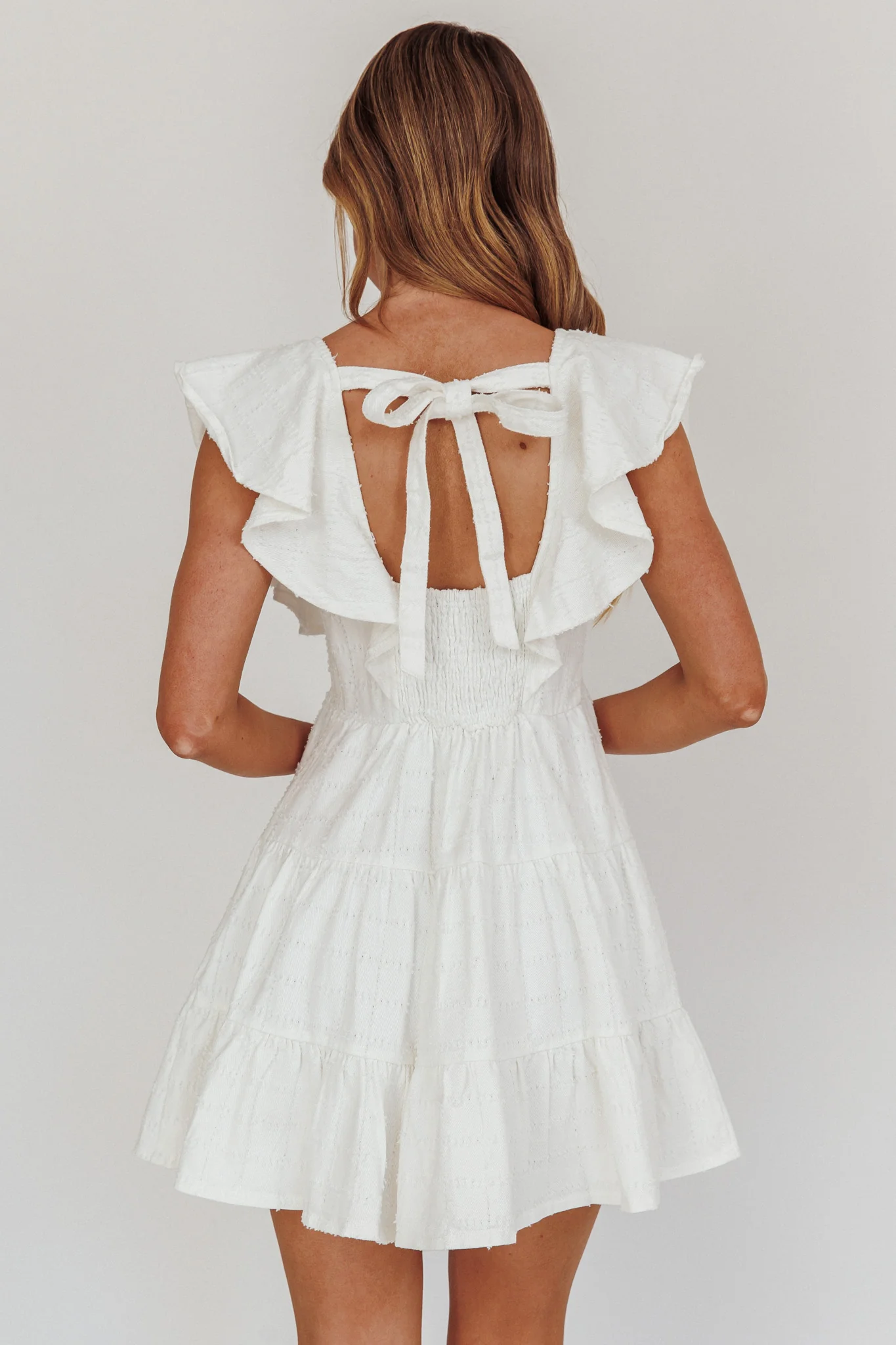 Daffodil Ruffle A-Line Mini Dress White - Image 2