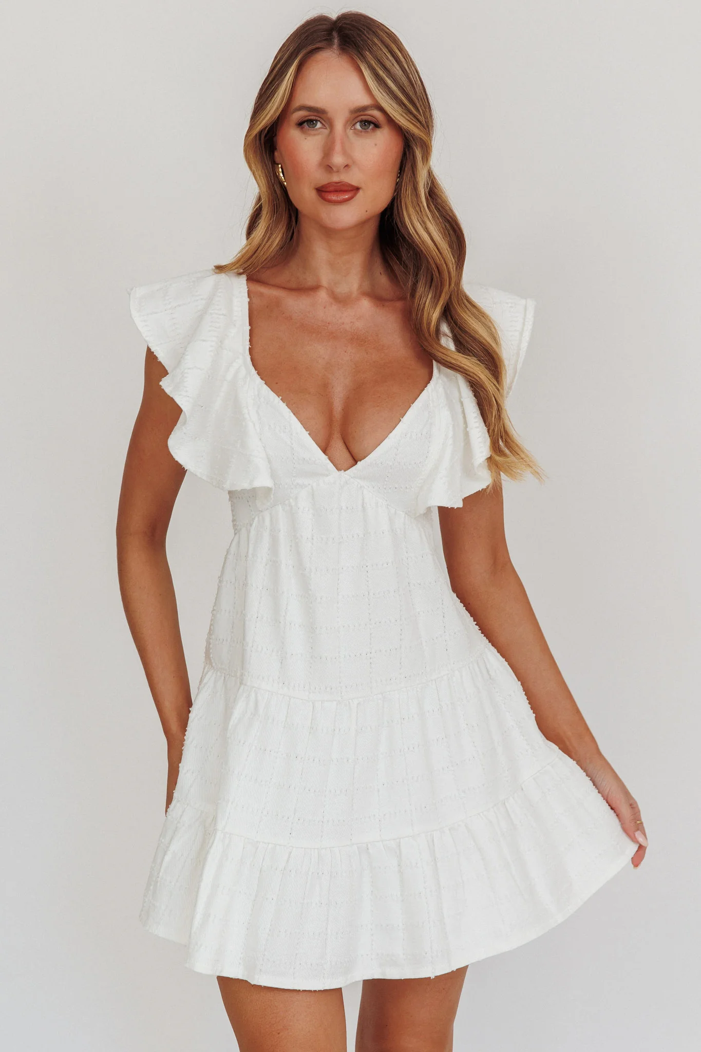 Daffodil Ruffle A-Line Mini Dress White - Image 5