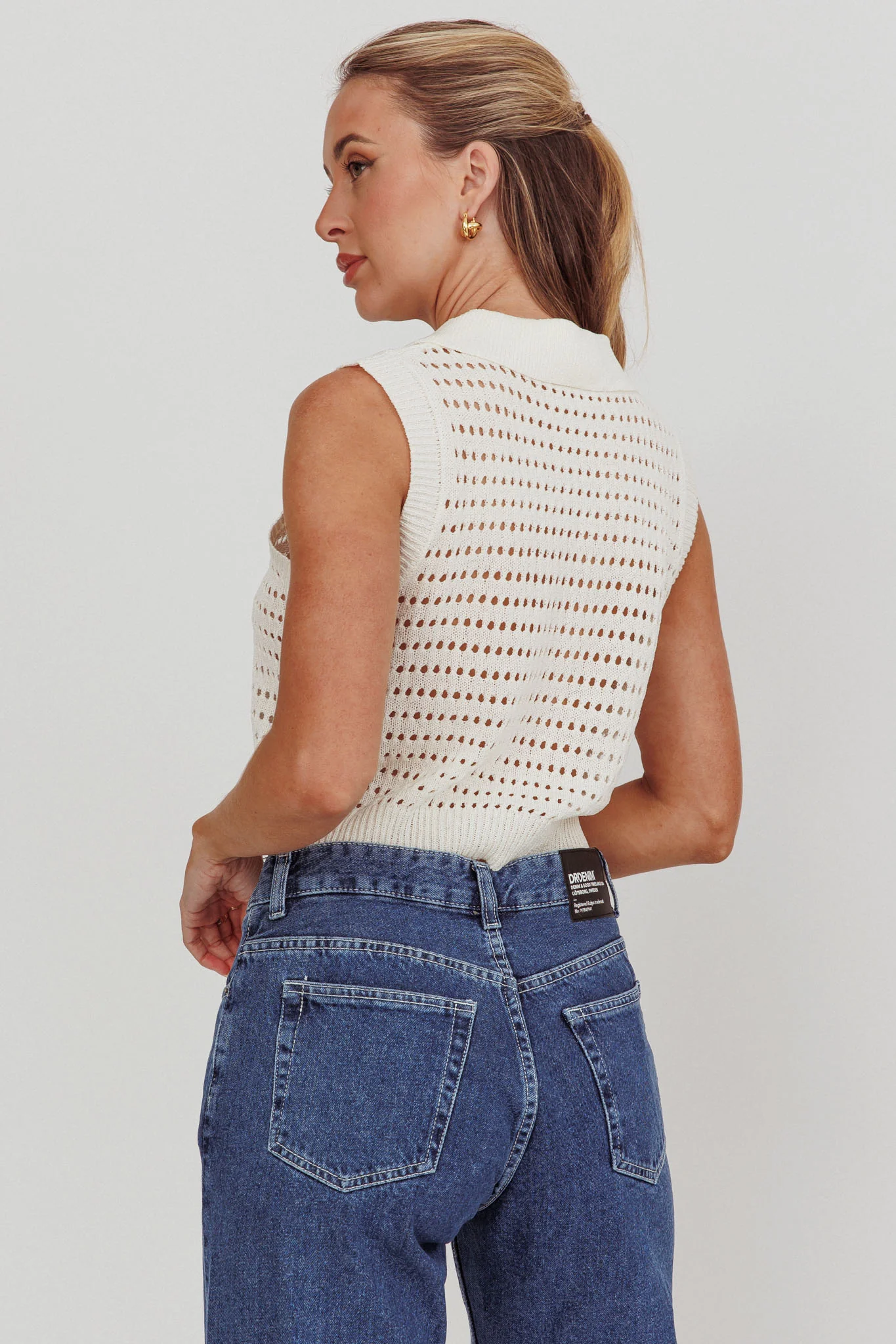 Daithi Collared Sleeveless Knit Top Ivory - Image 2