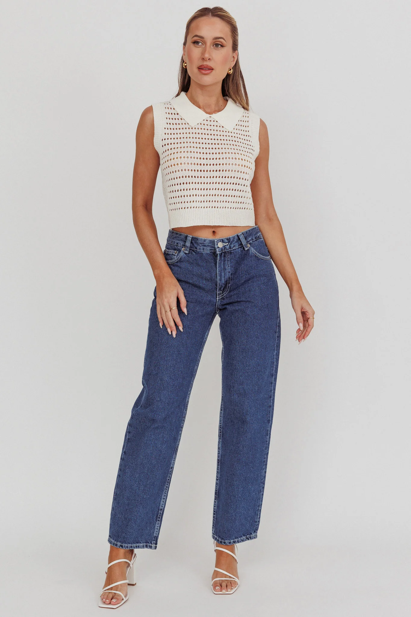 Daithi Collared Sleeveless Knit Top Ivory - Image 3