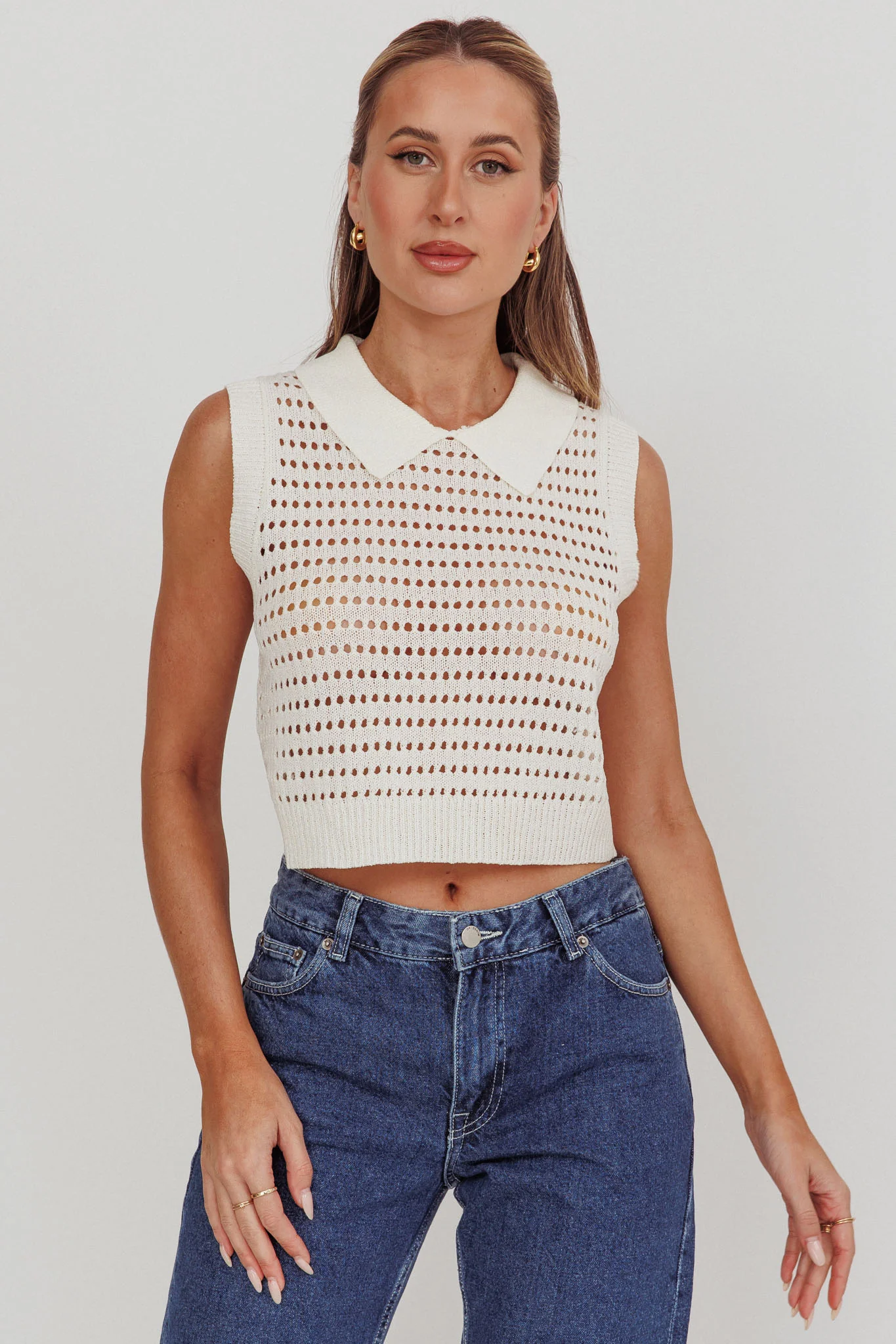 Daithi Collared Sleeveless Knit Top Ivory - Image 5