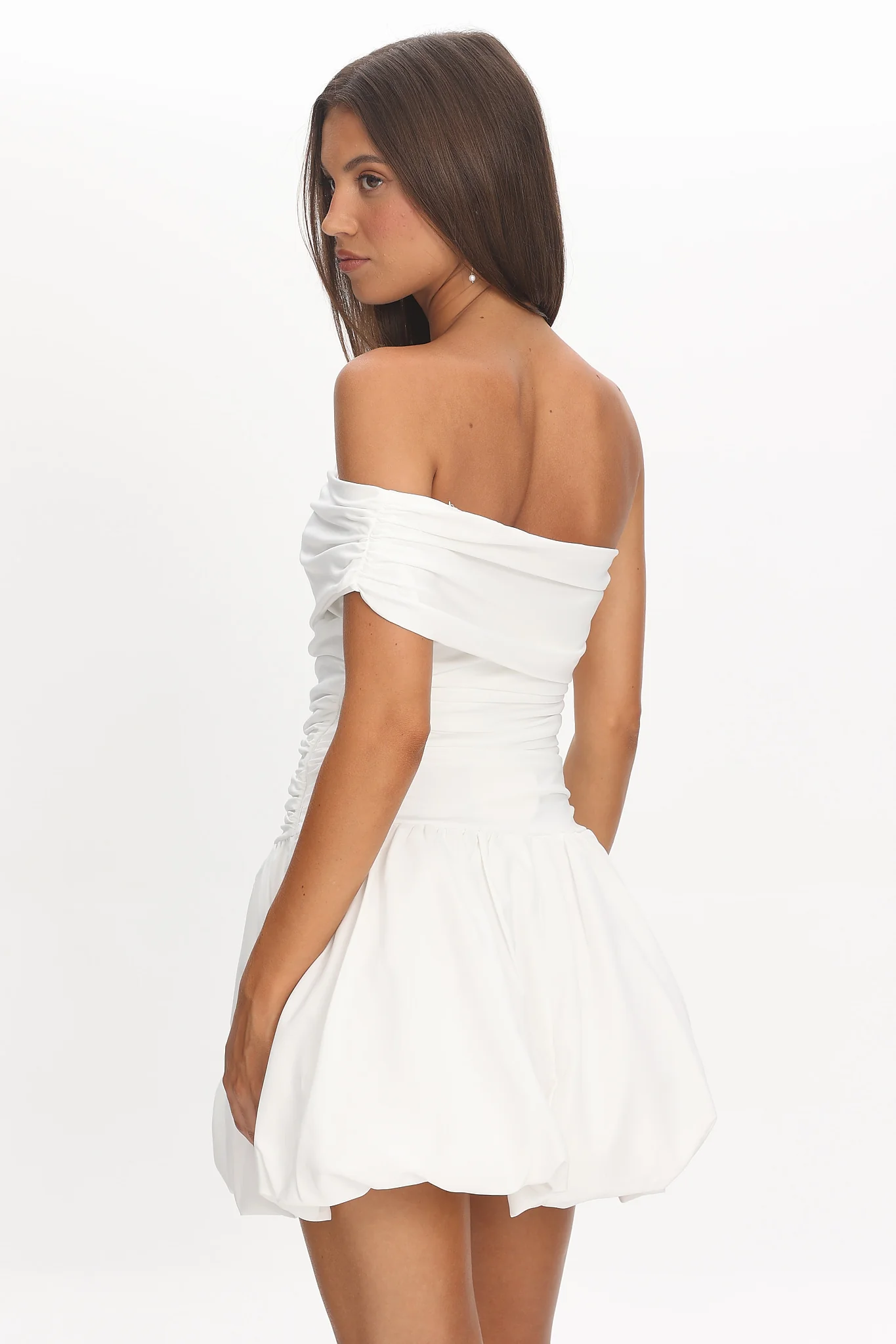 Dalayla One-Sleeve Balloon Skirt Mini Dress White - Image 4