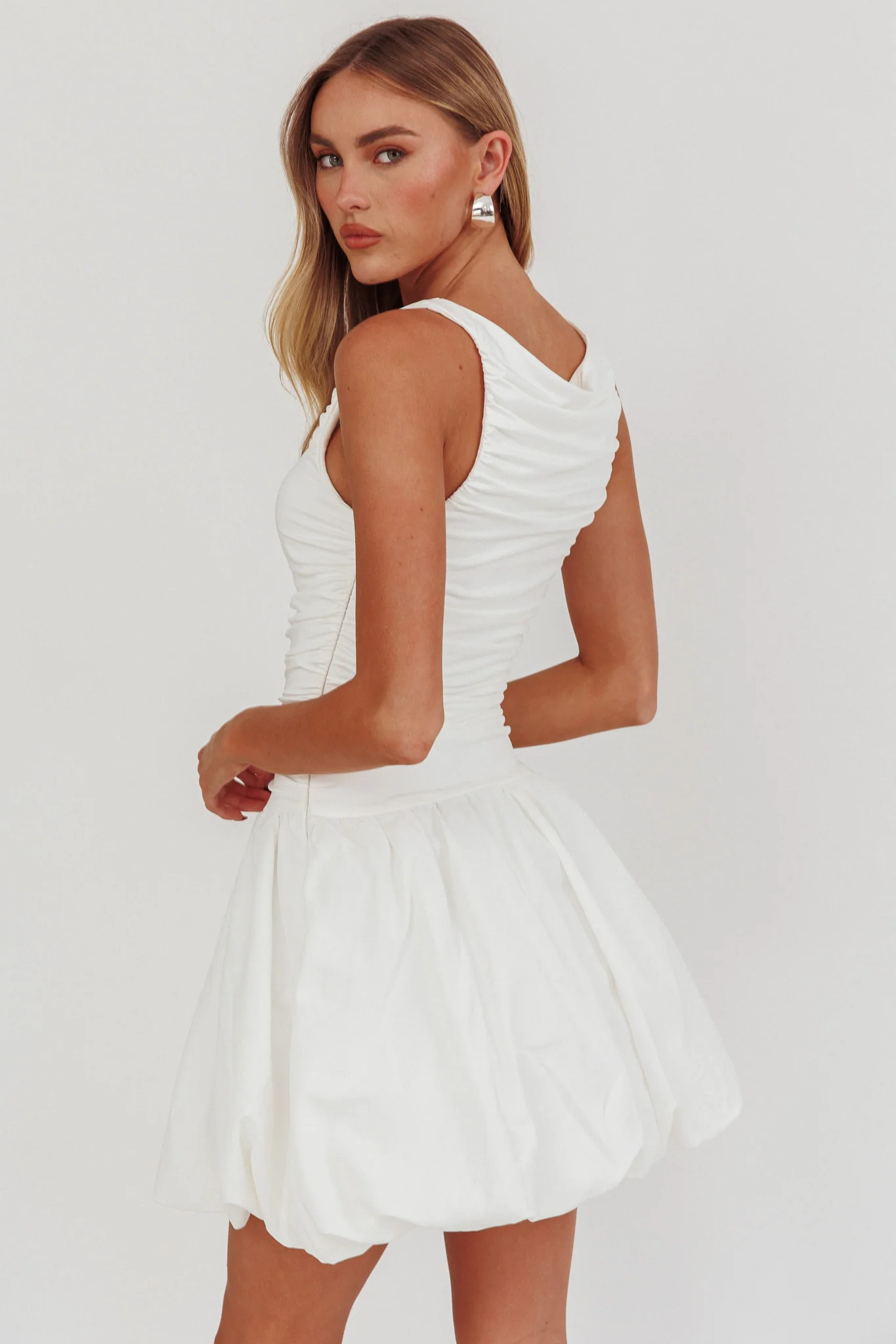 Dalayla Sleeveless Balloon Skirt Mini Dress White - Image 2