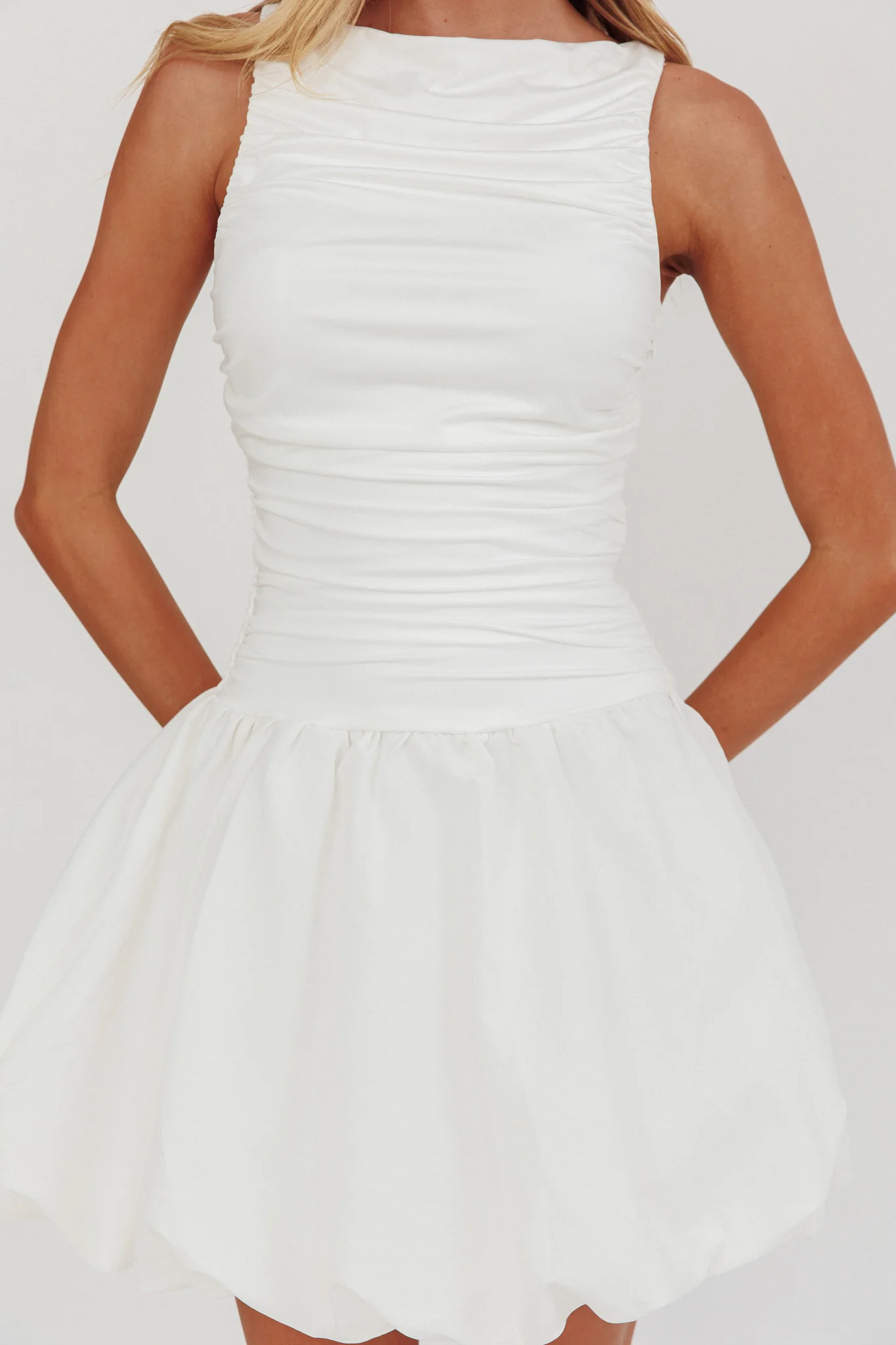 Dalayla Sleeveless Balloon Skirt Mini Dress White - Image 5