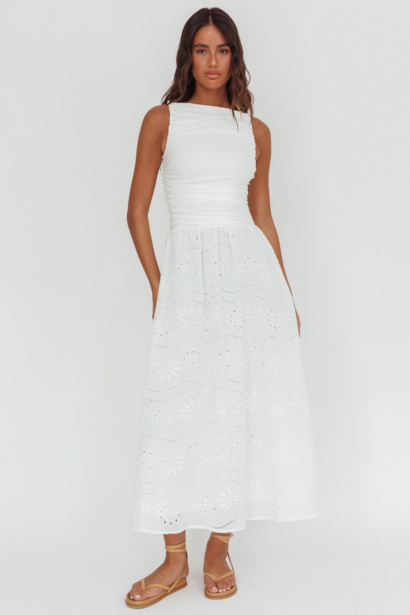 Dalayla Sleeveless Eyelet Maxi Dress White - Image 6