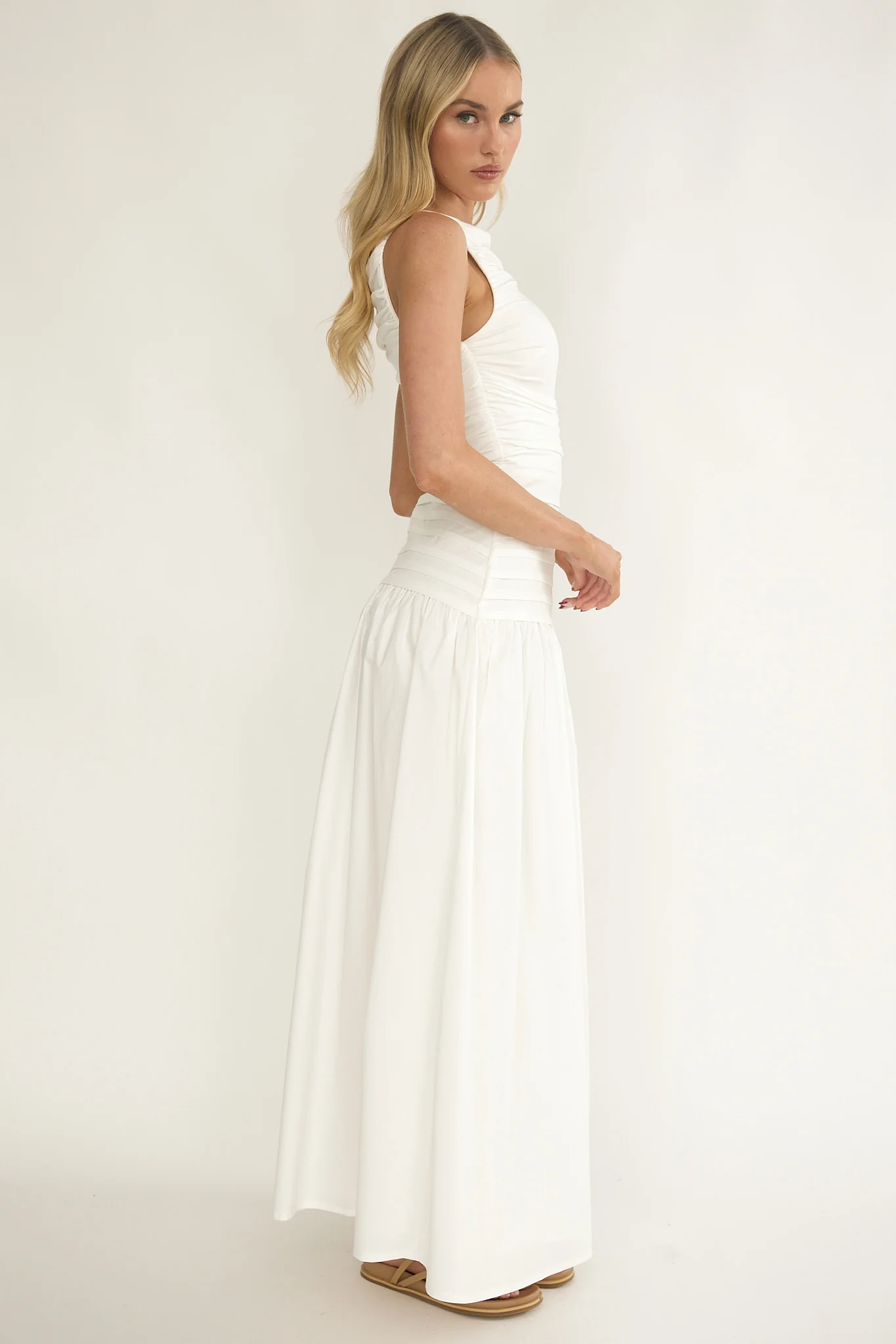 Dalayla Sleeveless Pintuck Maxi Dress White - Image 6