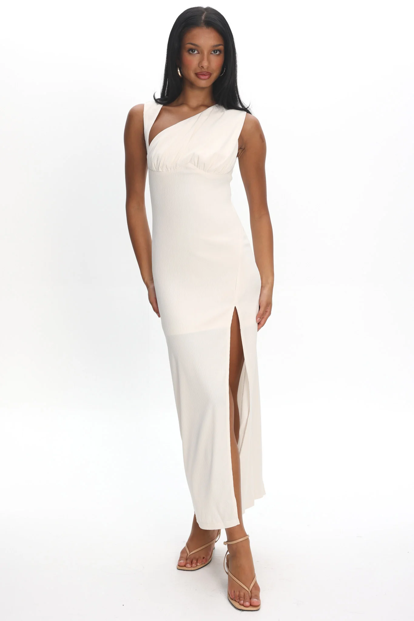 Daleela Asymmetric Neckline Maxi Dress Vanilla - Image 2