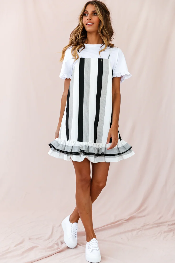 Daley Double-Frill Hem Shift Dress Stripe Print Black - Image 2