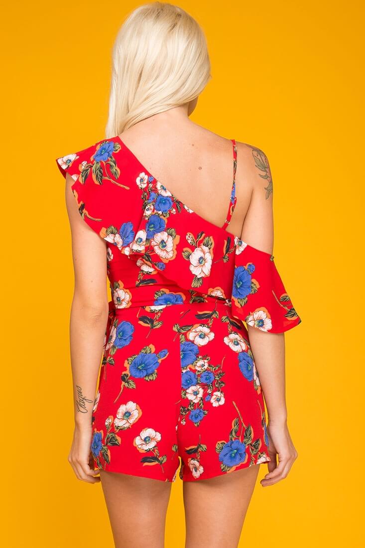 Daleyza Ruffled Floral Romper Red & Blue - Image 6