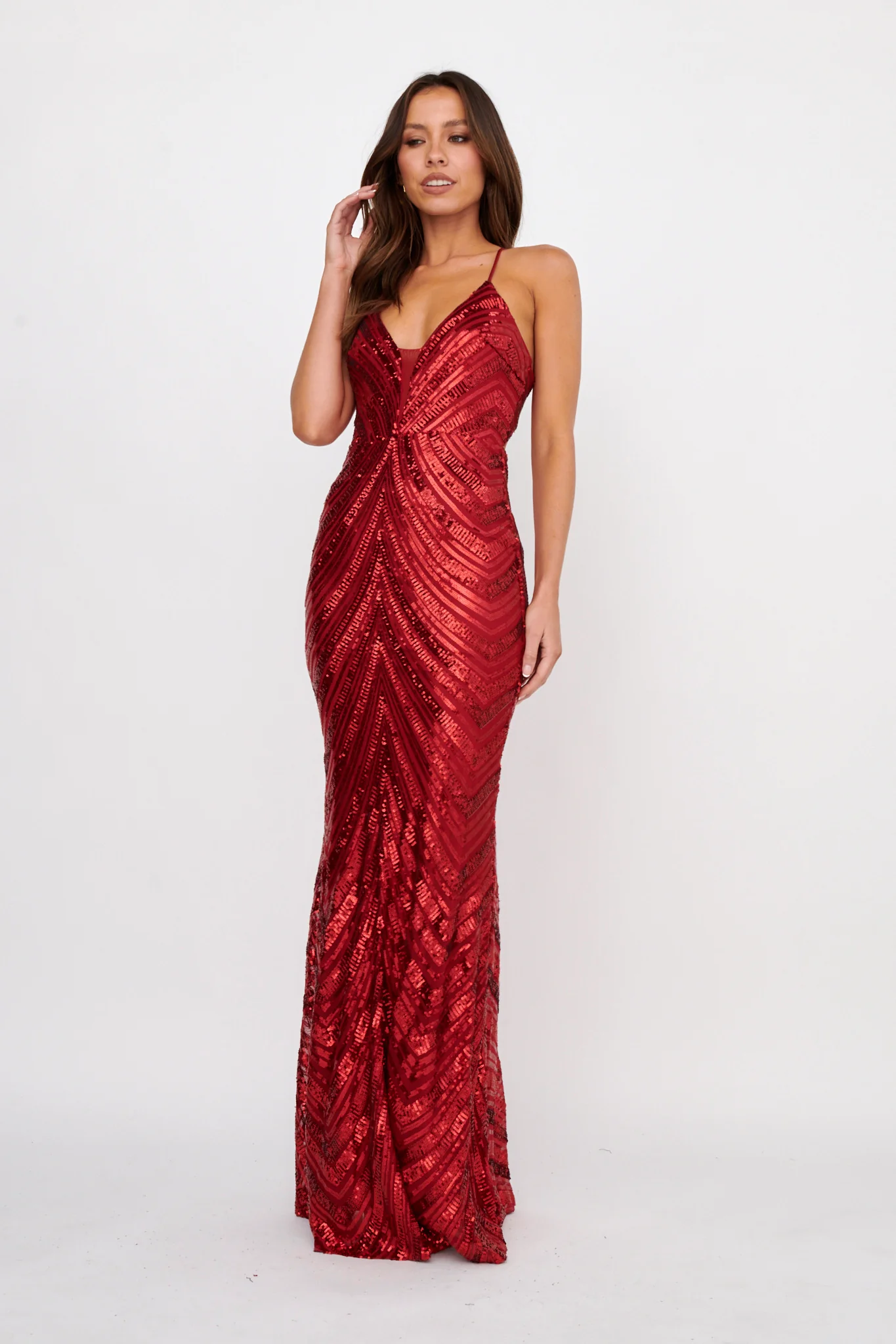 Dalila Open Tied Back Sequin Maxi Dress Red - Image 5
