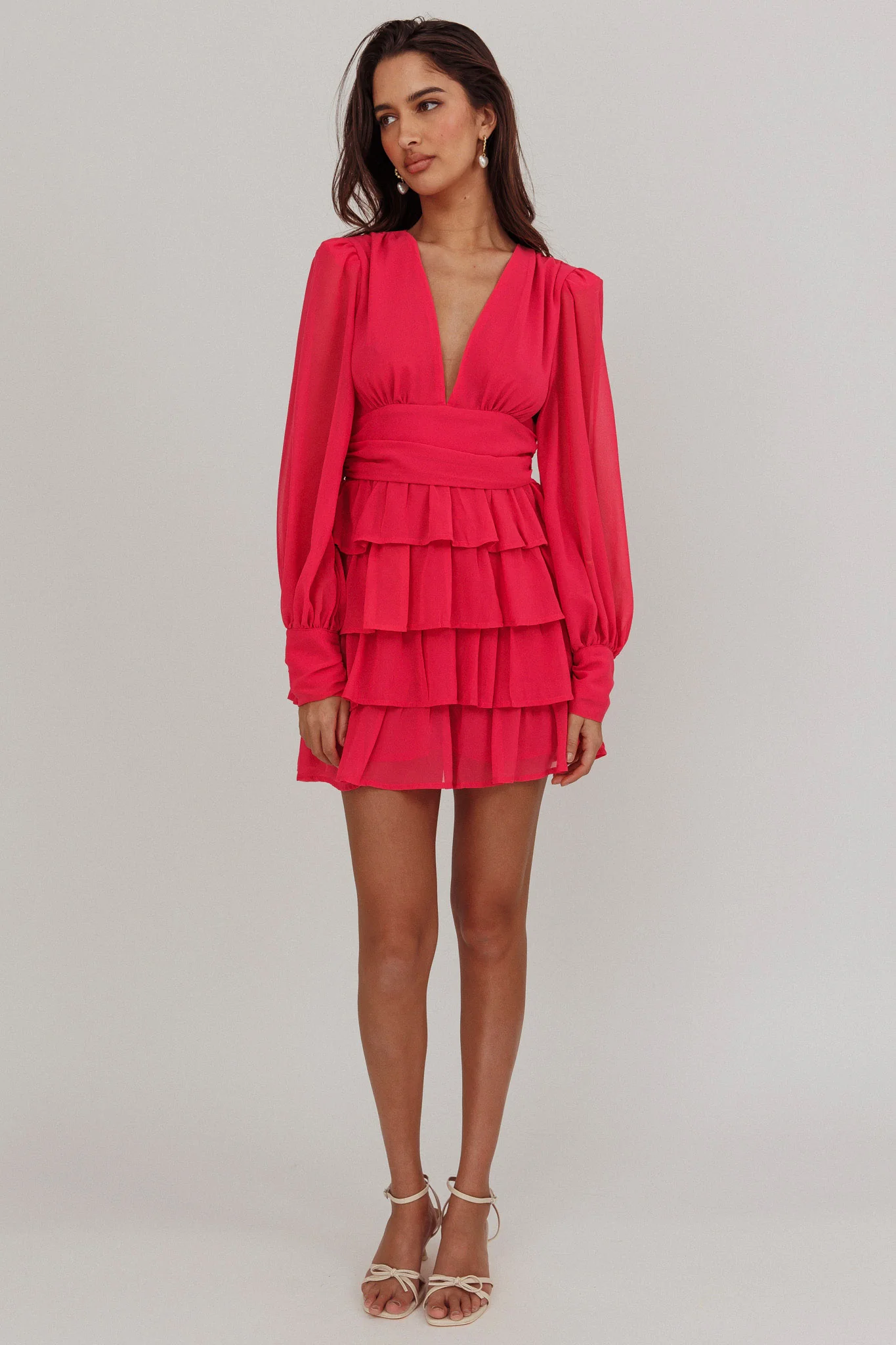 Dalisa Long Sleeve Ruffle Mini Dress Fuchsia - Image 2