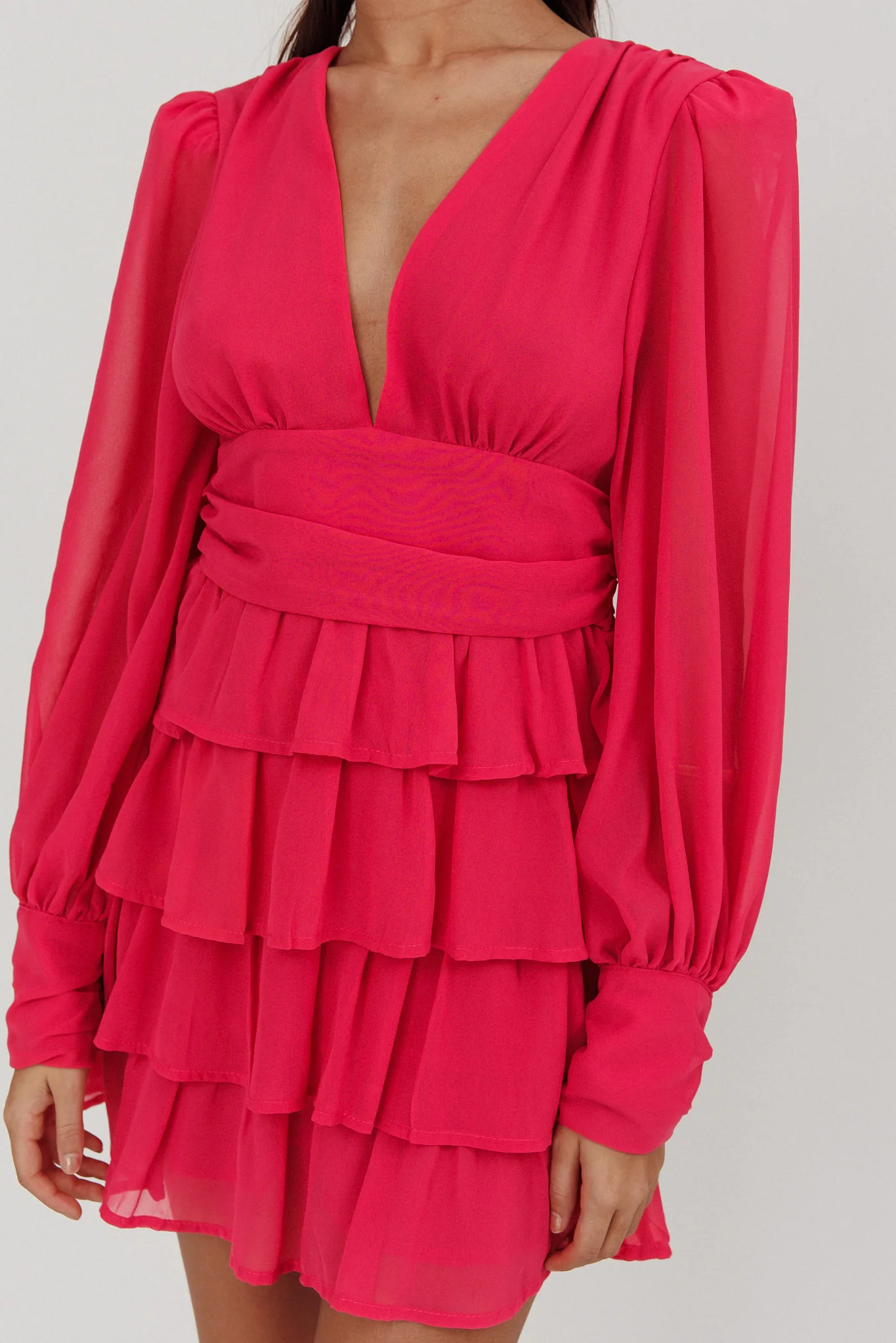 Dalisa Long Sleeve Ruffle Mini Dress Fuchsia - Image 4