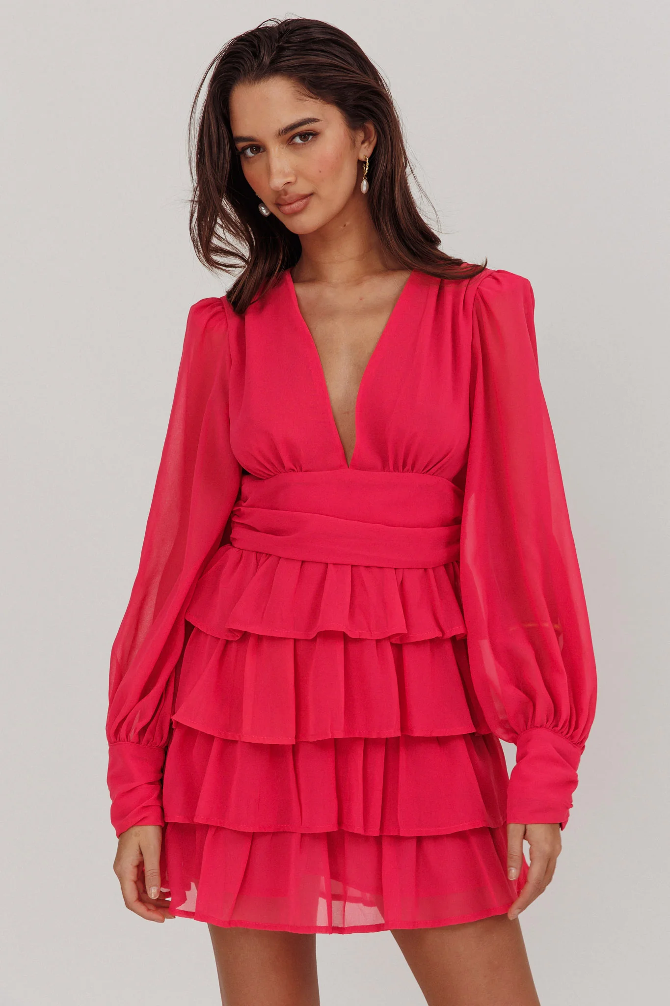 Dalisa Long Sleeve Ruffle Mini Dress Fuchsia - Image 5