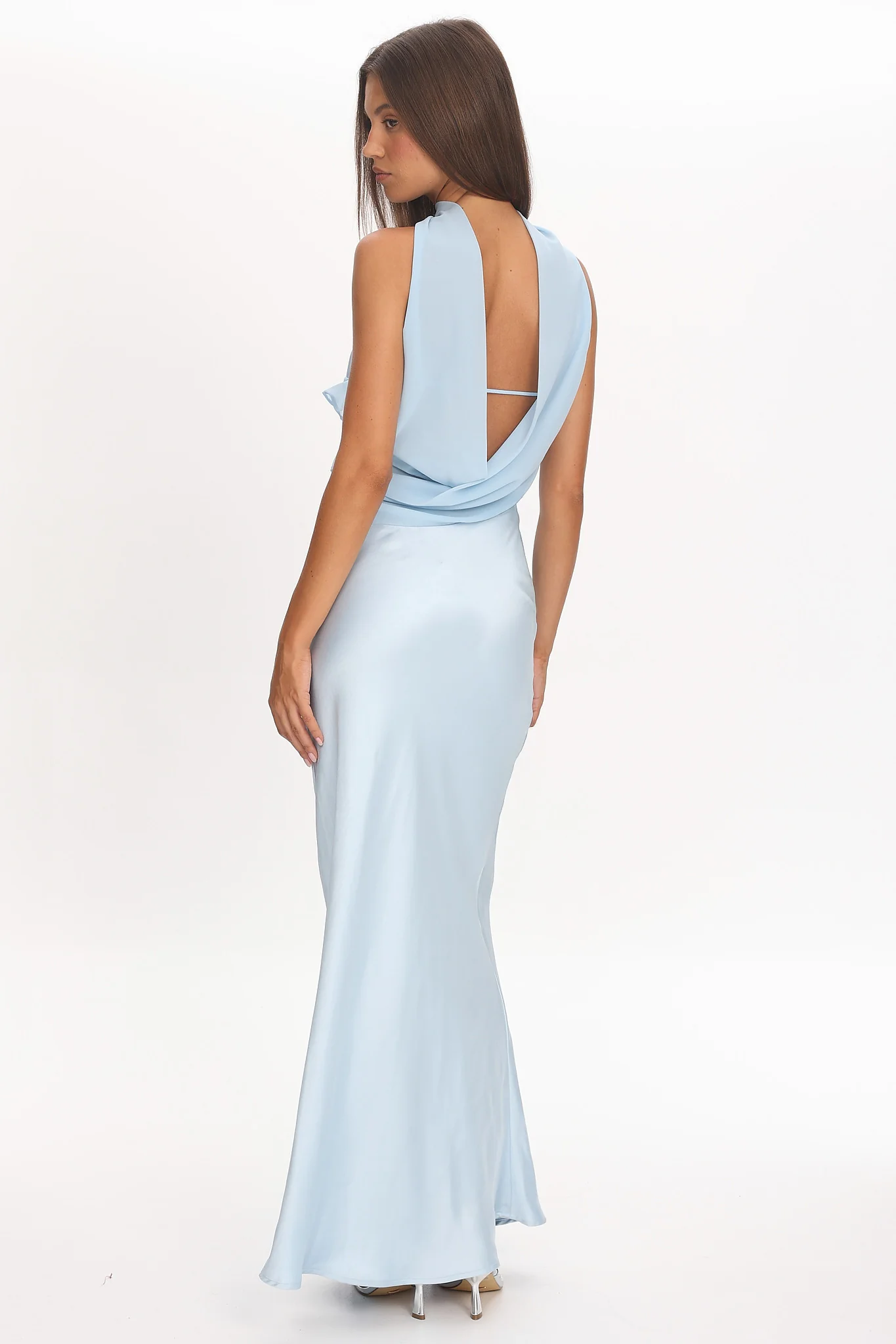 Damsel Reverse Halter Frill Trim Maxi Dress Baby Blue - Image 2