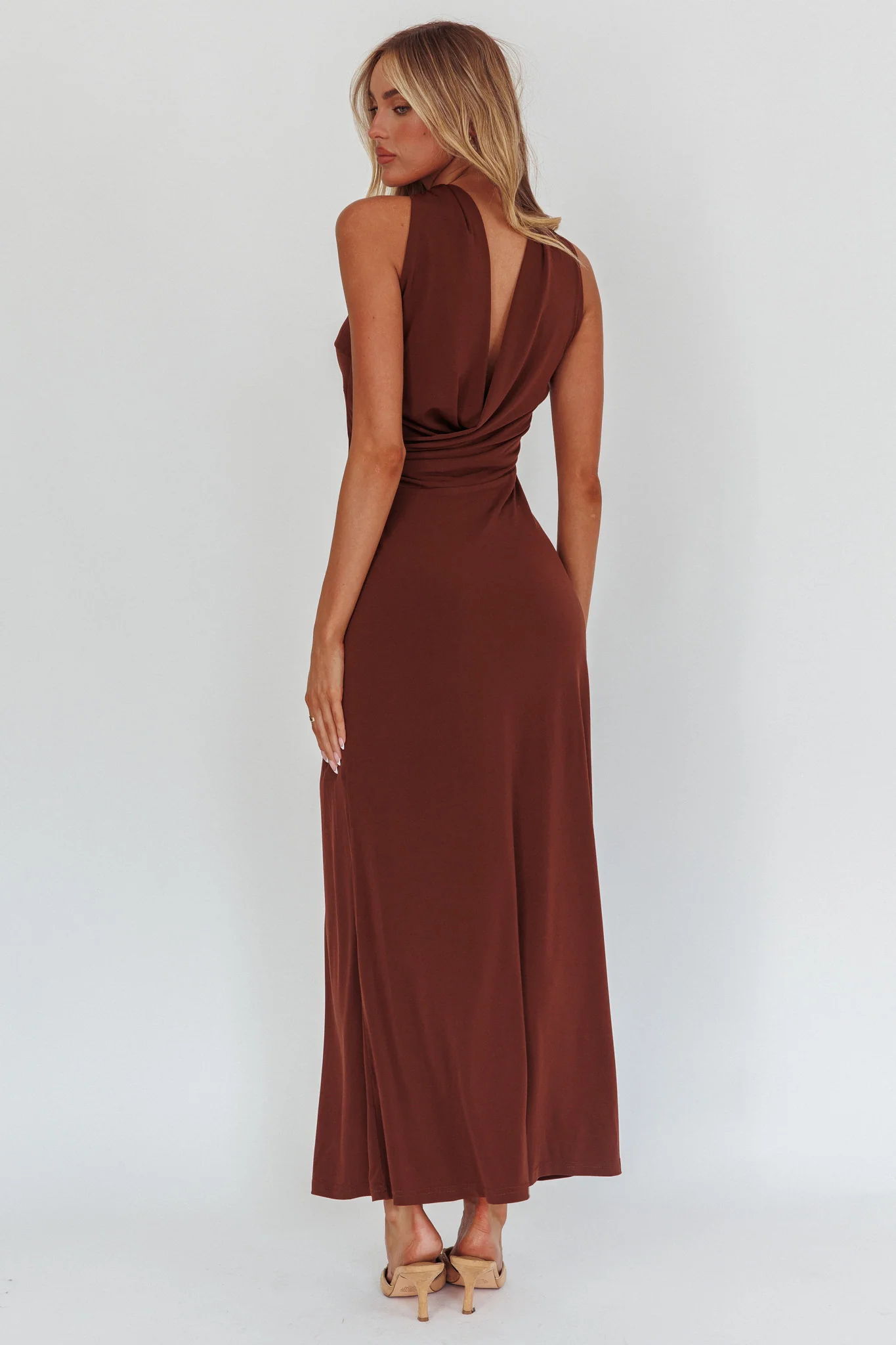 Damsel Reverse Halter Maxi Dress Chocolate - Image 2