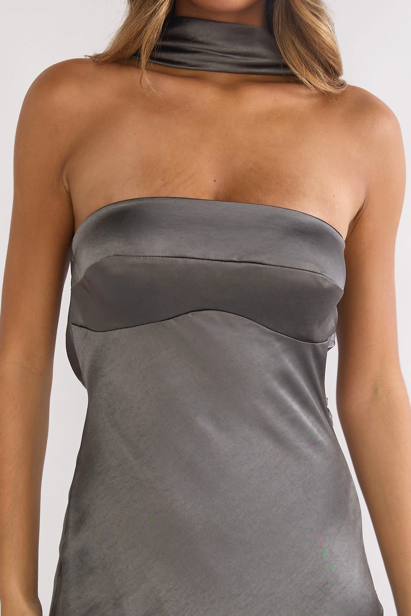 Damsel Reverse Halter Maxi Dress Satin Charcoal - Image 5